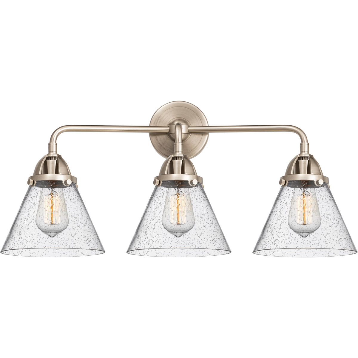 Nouveau 2 Large Cone LED 25.75 inch Antique Copper Bath Vanity Light Wall Light in Seedy Glass