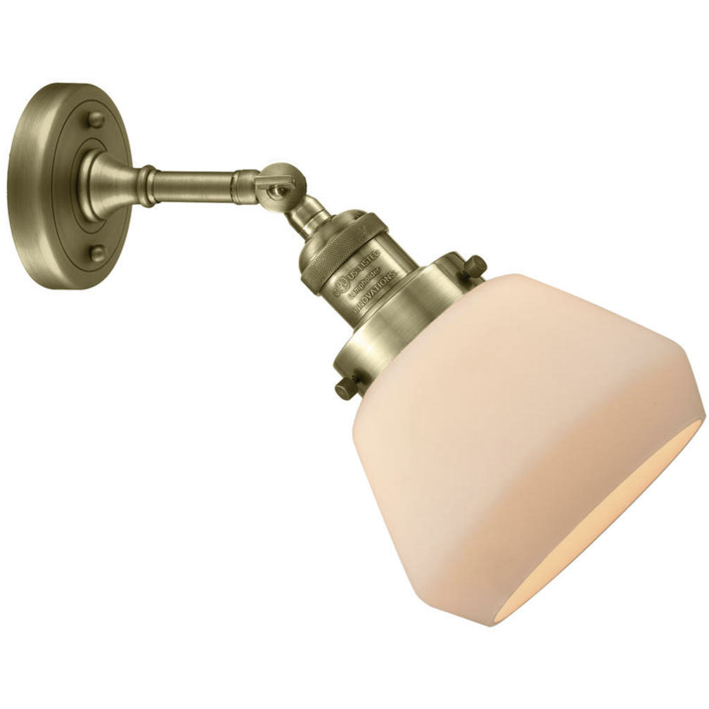 Franklin Restoration Fulton 1 Light 7 inch Antique Brass Sconce Wall Light in Incandescent, Matte White Glass, Franklin Restoration