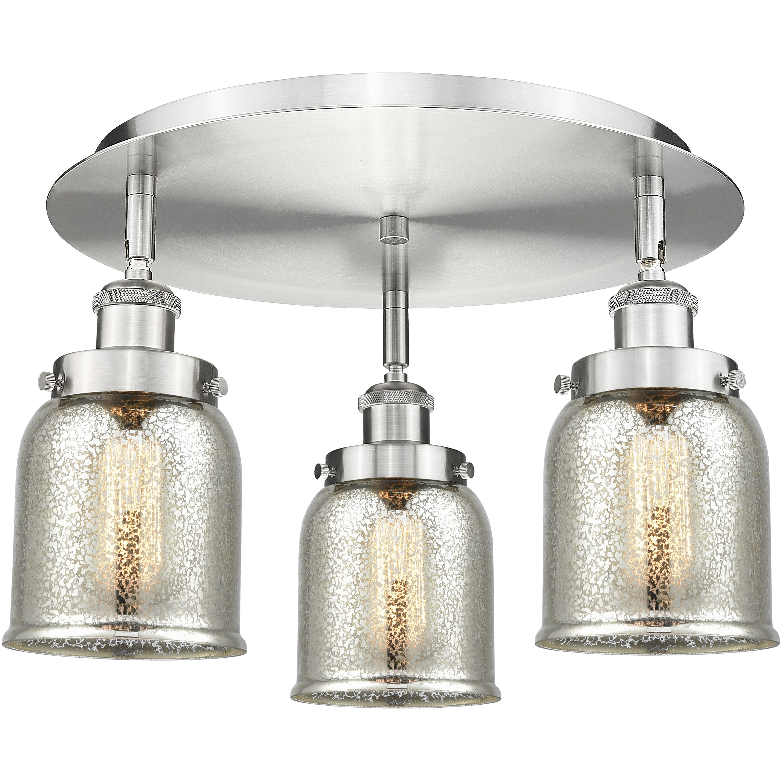 Bell 3 Light 16.75 inch Satin Nickel Flush Mount Ceiling Light in Silver Plated Mercury