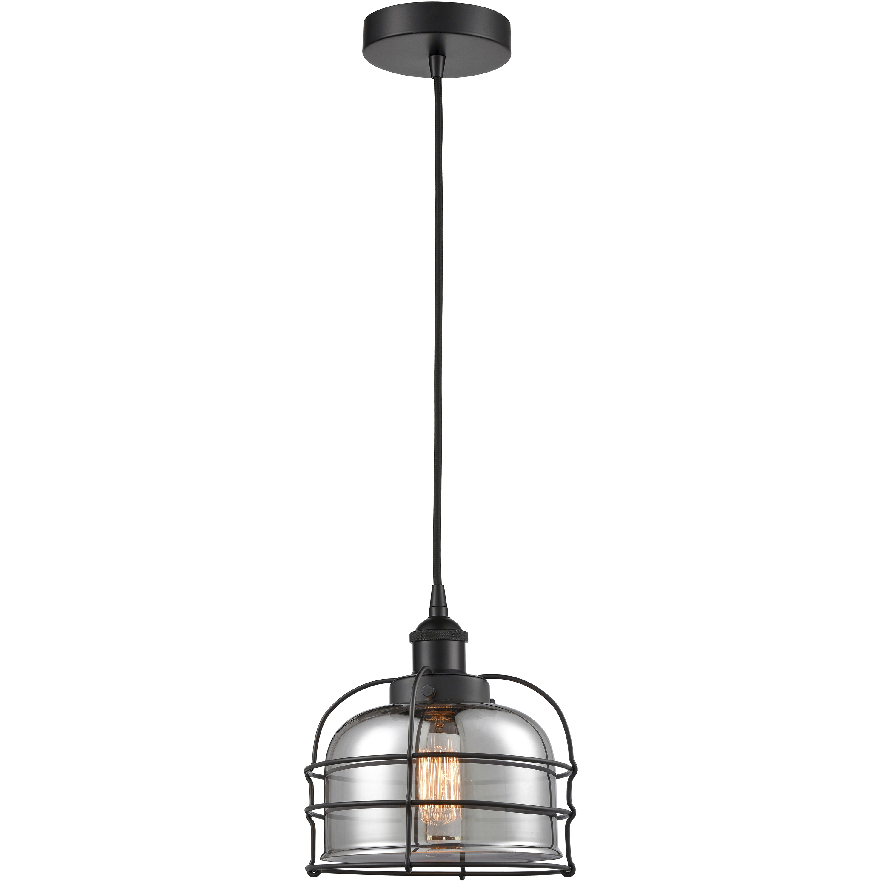 Bell Cage 1 Light 9 inch Matte Black Mini Pendant Ceiling Light in Light Smoke Glass
