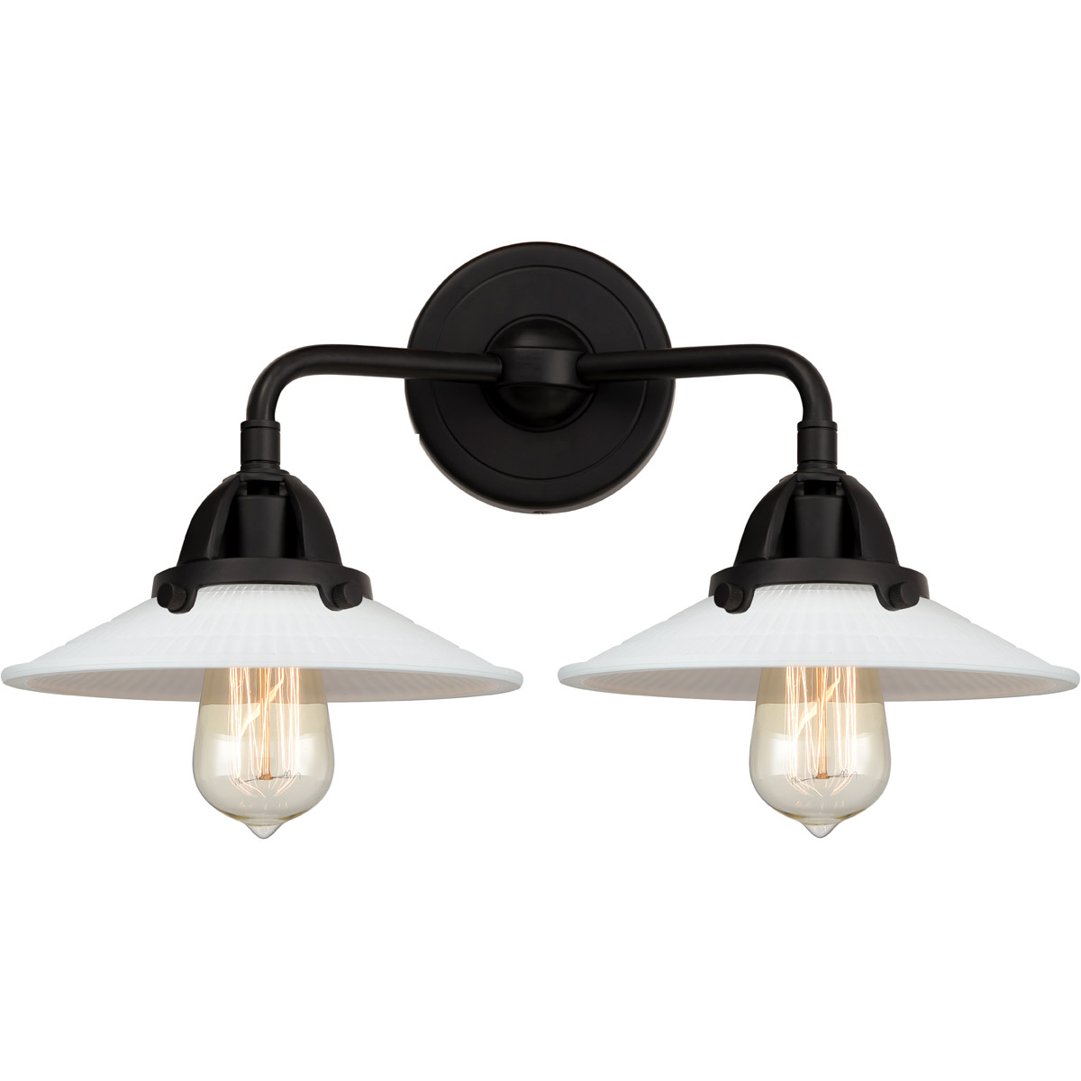 Nouveau 2 Halophane LED 17 inch Matte Black Bath Vanity Light Wall Light in Matte White Halophane Glass