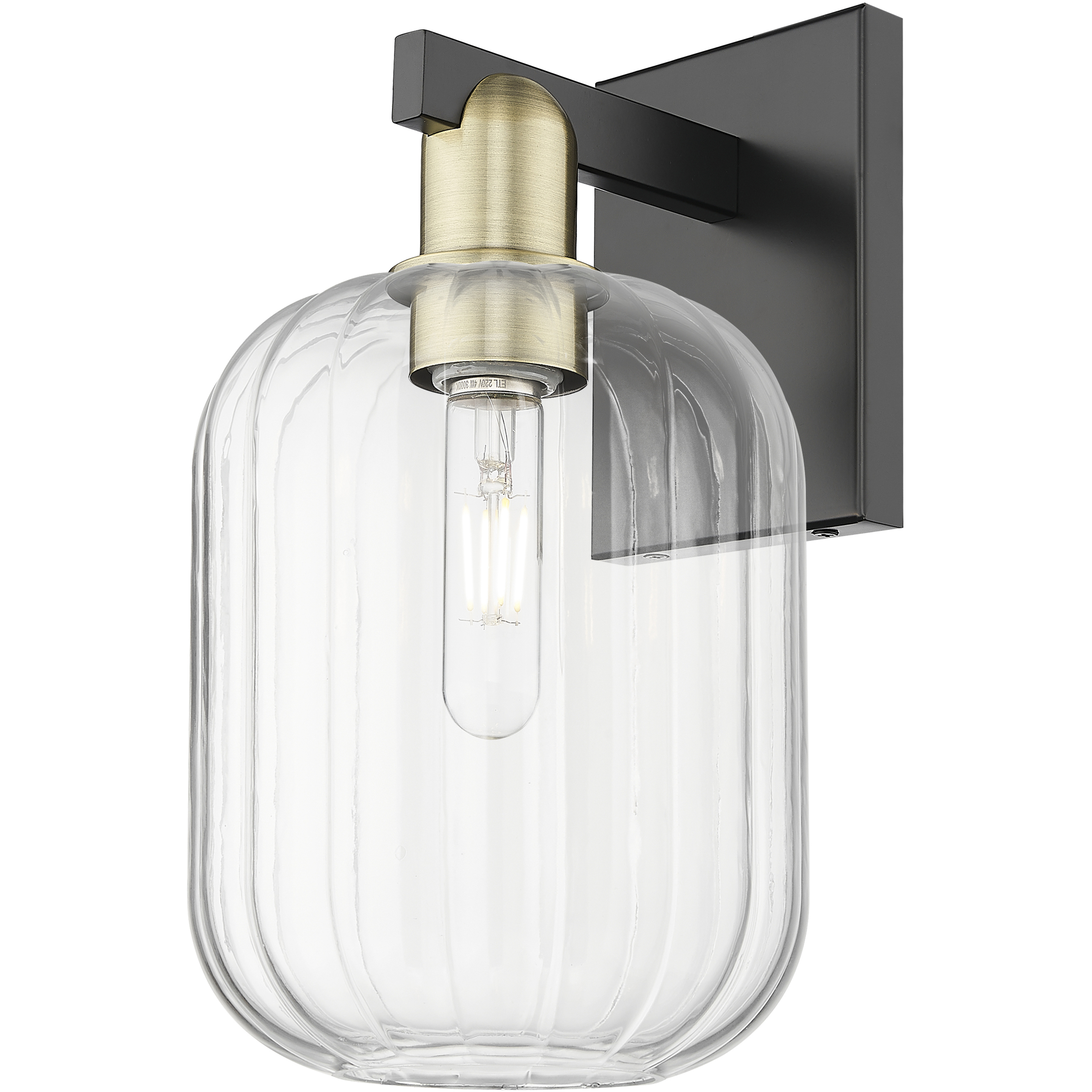 Preston Sconce Wall Light in Black Antique Brass, Clear Glass