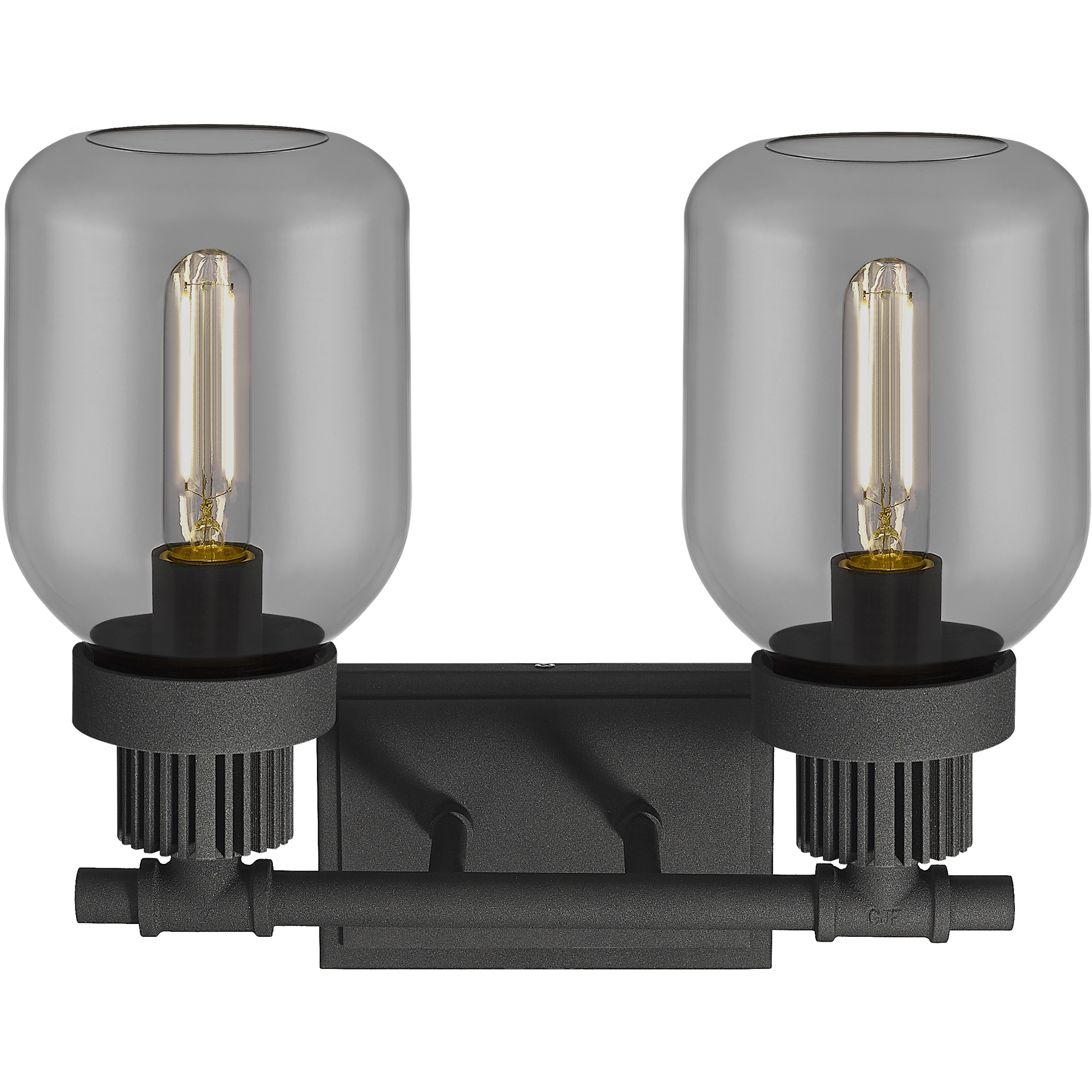 Somers 2 Light 14.75 inch Textured Black Bath Vanity Light Wall Light in Plated Smoke Glass