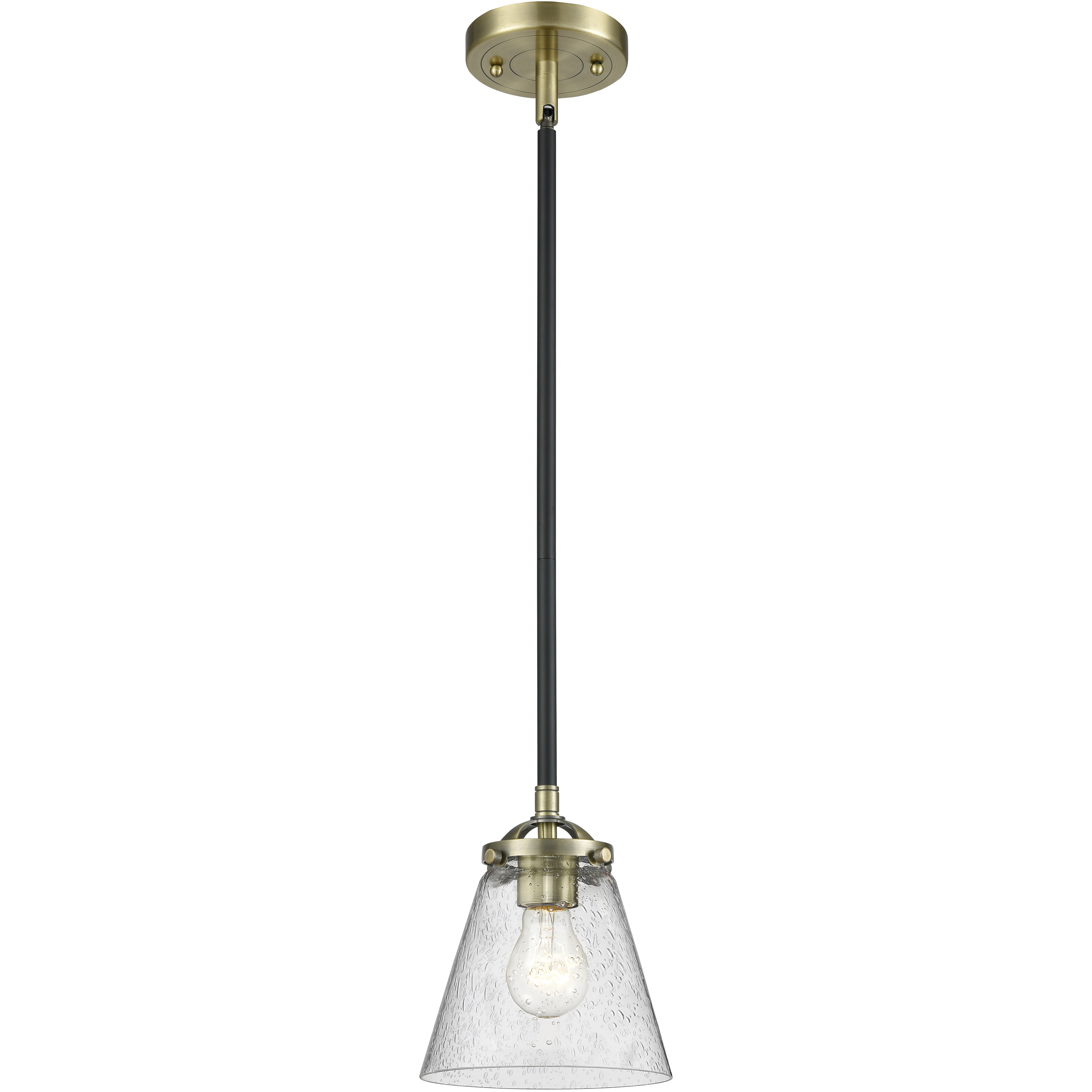 Nouveau Small Cone LED 6 inch Oil Rubbed Bronze Mini Pendant Ceiling Light in Seedy Glass, Nouveau