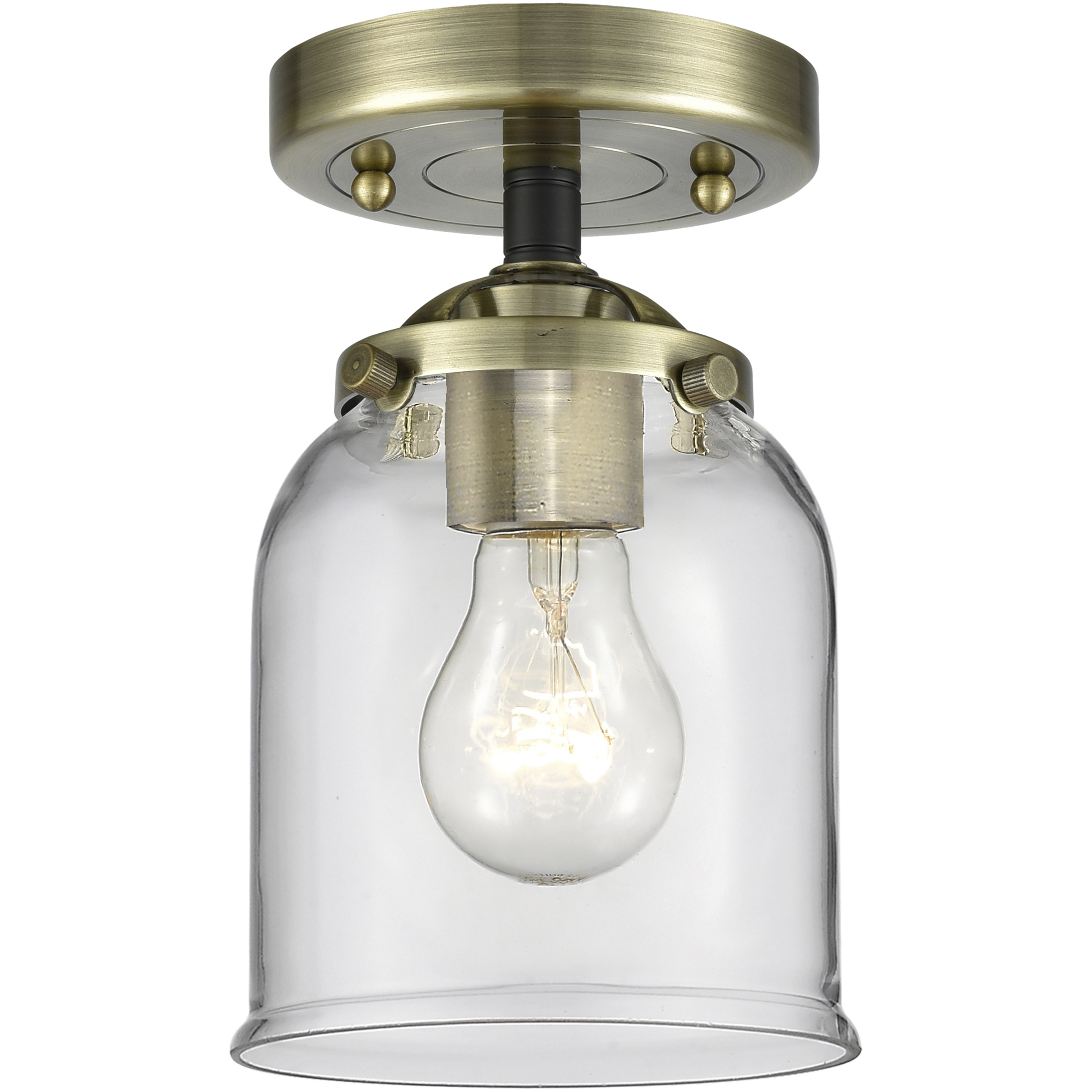 Nouveau Small Bell 1 Light 5 inch Black Antique Brass Semi-Flush Mount Ceiling Light in Clear Glass, Nouveau
