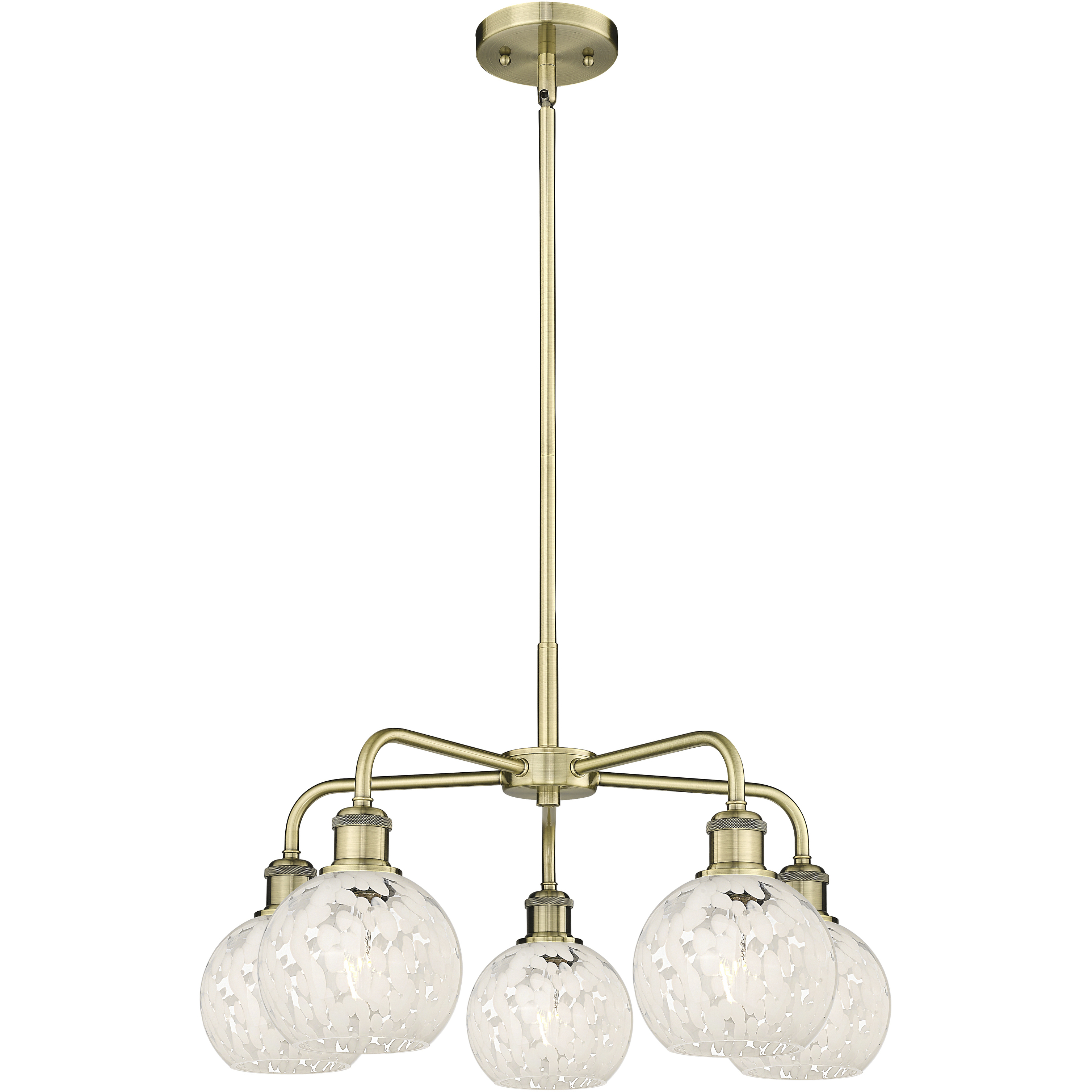 Ballston White Mouchette 5 Light 24 inch Antique Brass Stem Hung Chandelier Ceiling Light
