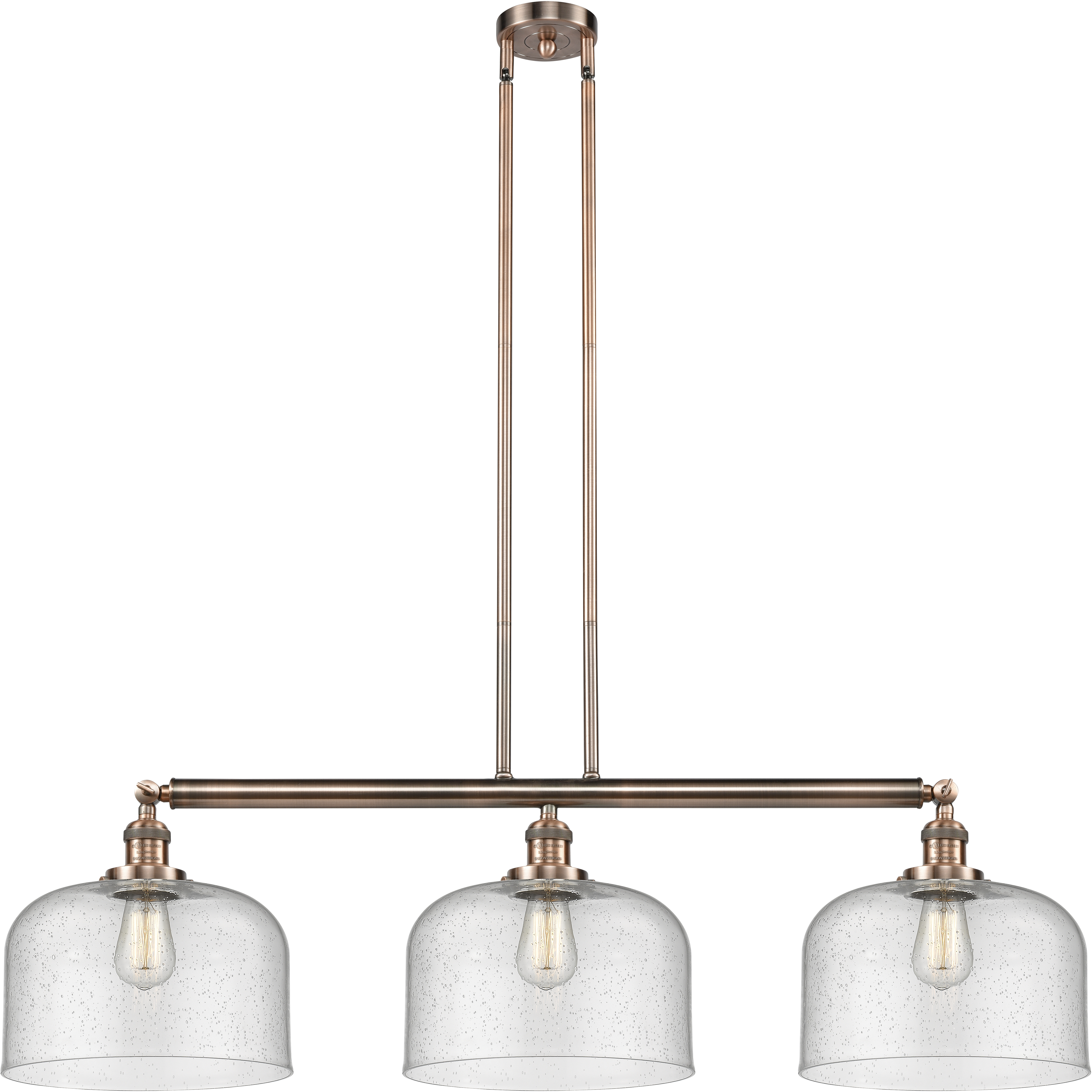 Franklin Restoration X-Large Bell 3 Light 42 inch Antique Copper Island Light Ceiling Light in Seedy Glass, Franklin Restoration