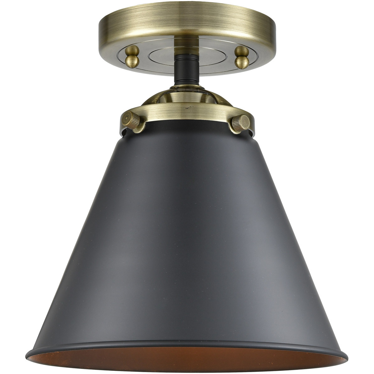 Nouveau Appalachian LED 8 inch Black Antique Brass Semi-Flush Mount Ceiling Light in Matte Black, Nouveau