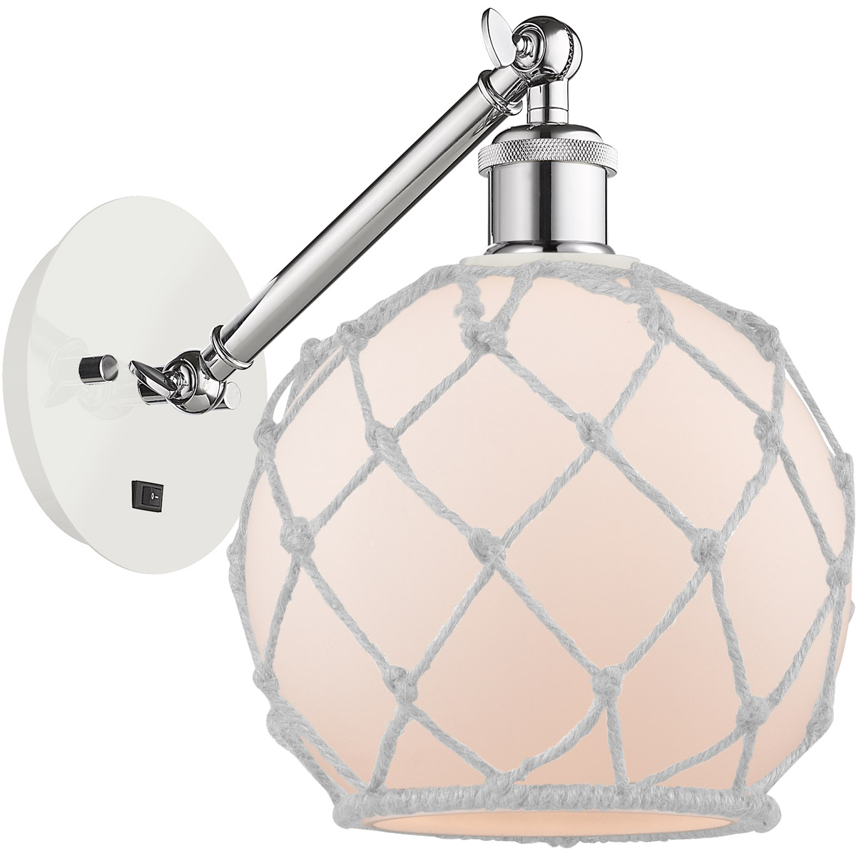 Ballston Farmhouse Rope 1 Light 8 inch White and Polished Chrome Sconce Wall Light