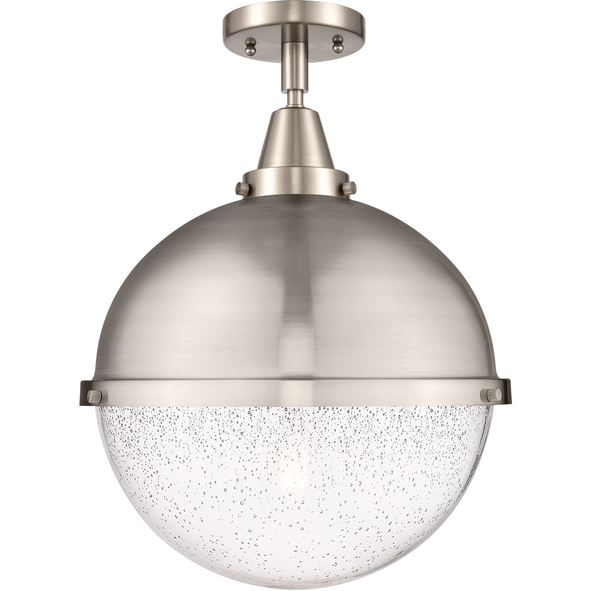 Franklin Restoration Hampden 1 Light 12.88 inch Brushed Satin Nickel Flush Mount Ceiling Light in Seedy Glass