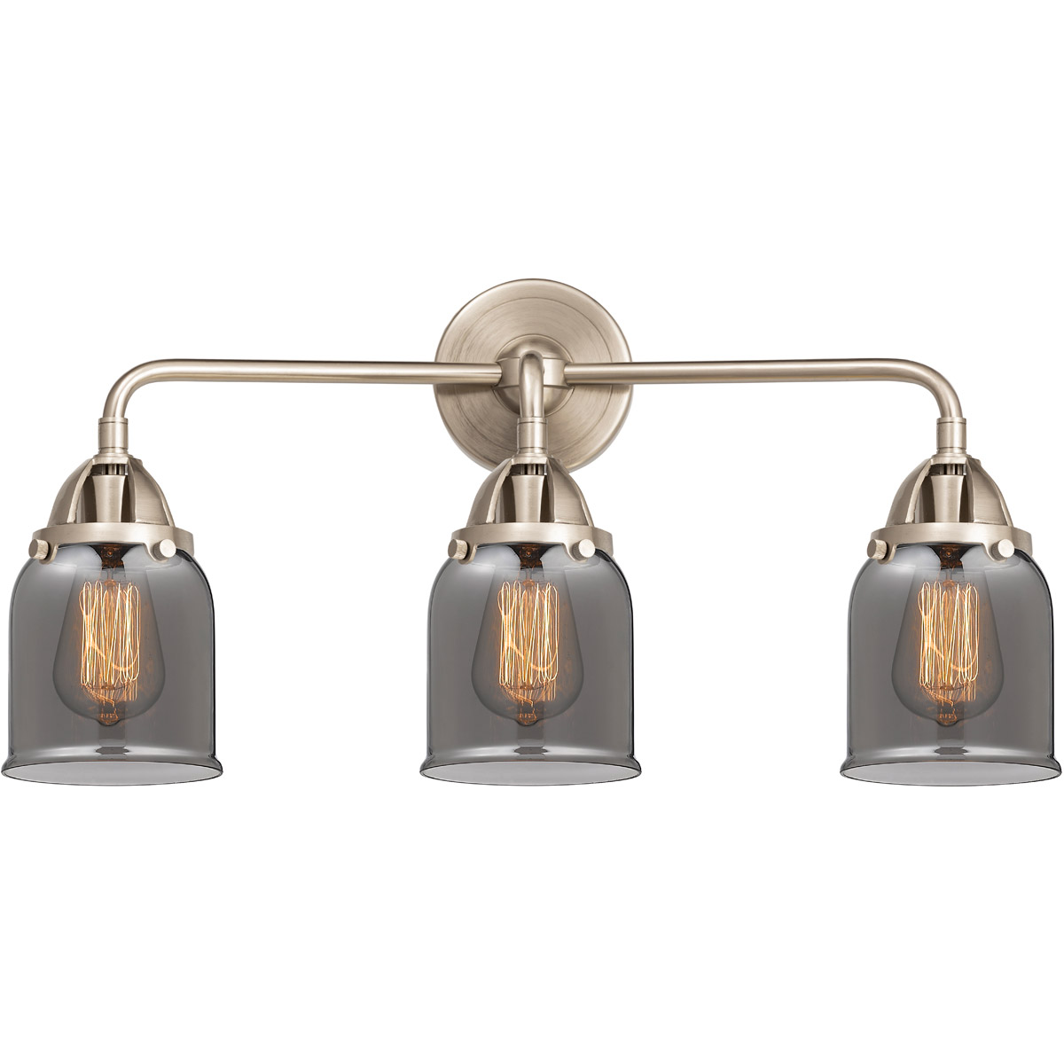 Nouveau 2 Small Bell 3 Light 23 inch Brushed Brass Bath Vanity Light Wall Light in Plated Smoke Glass