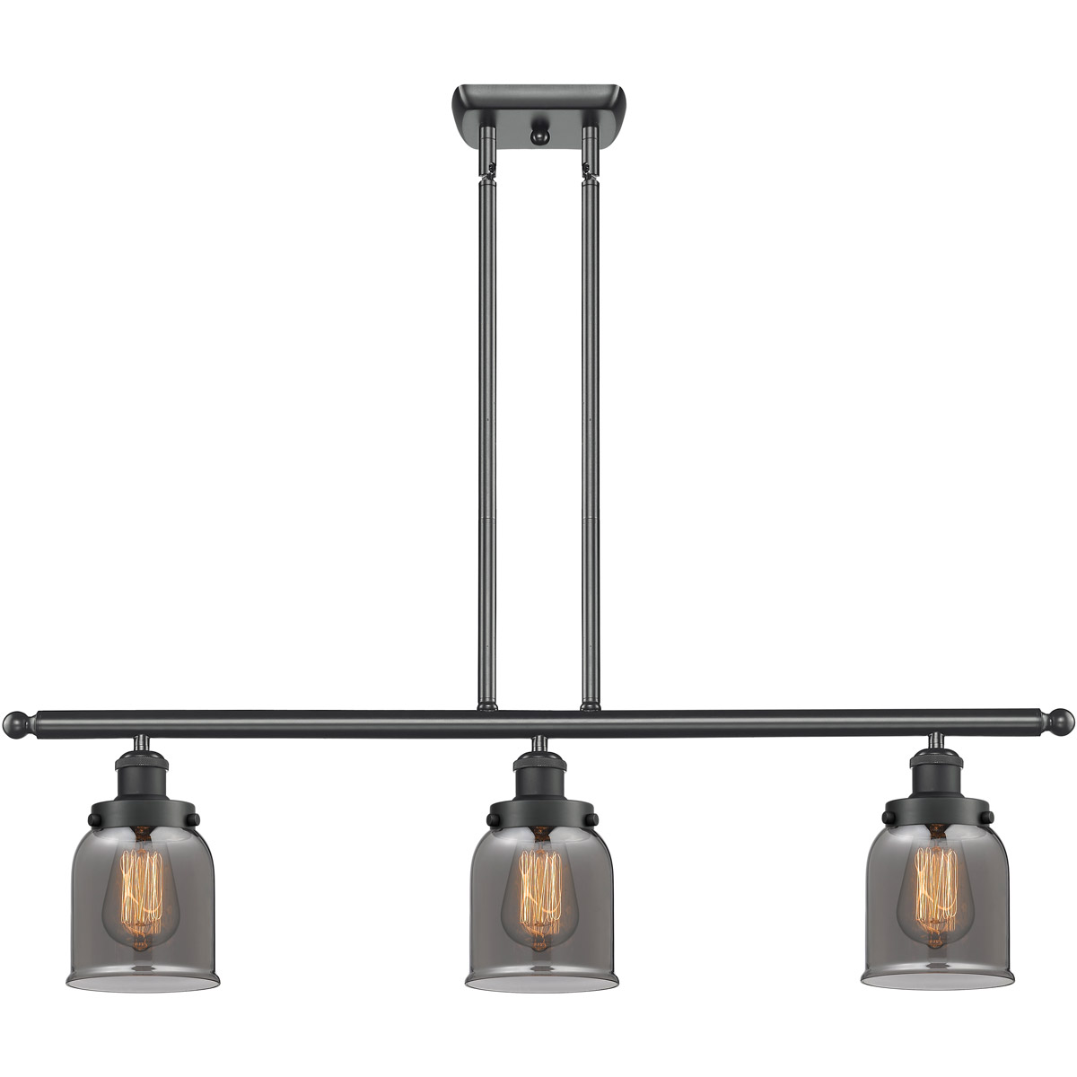 Ballston Small Bell 3 Light 36 inch Matte Black Island Light Ceiling Light in Plated Smoke Glass, Ballston