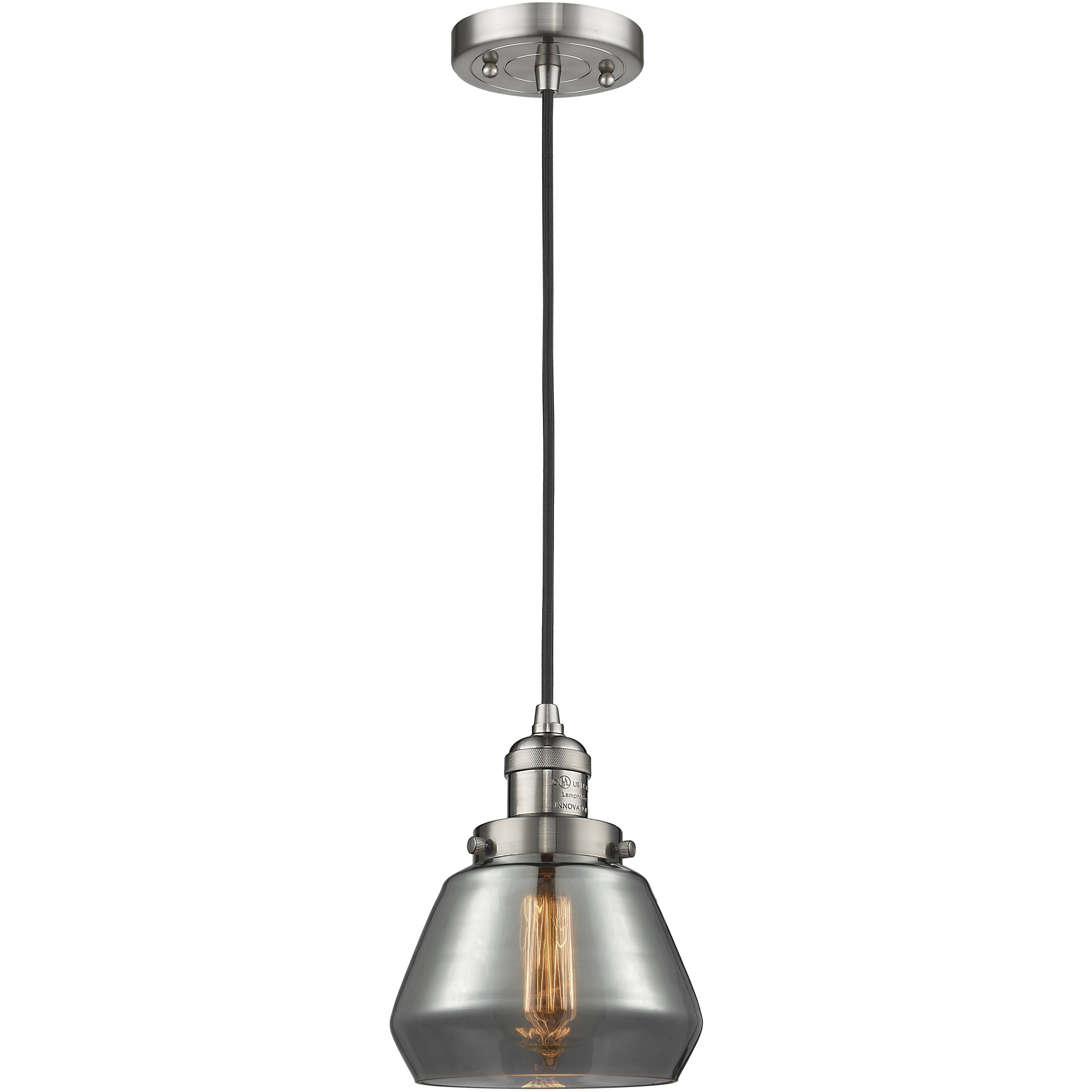 Franklin Restoration Fulton 1 Light 7 inch Brushed Satin Nickel Mini Pendant Ceiling Light in Bulb Not Included, Light Smoke Glass, Franklin Restoration