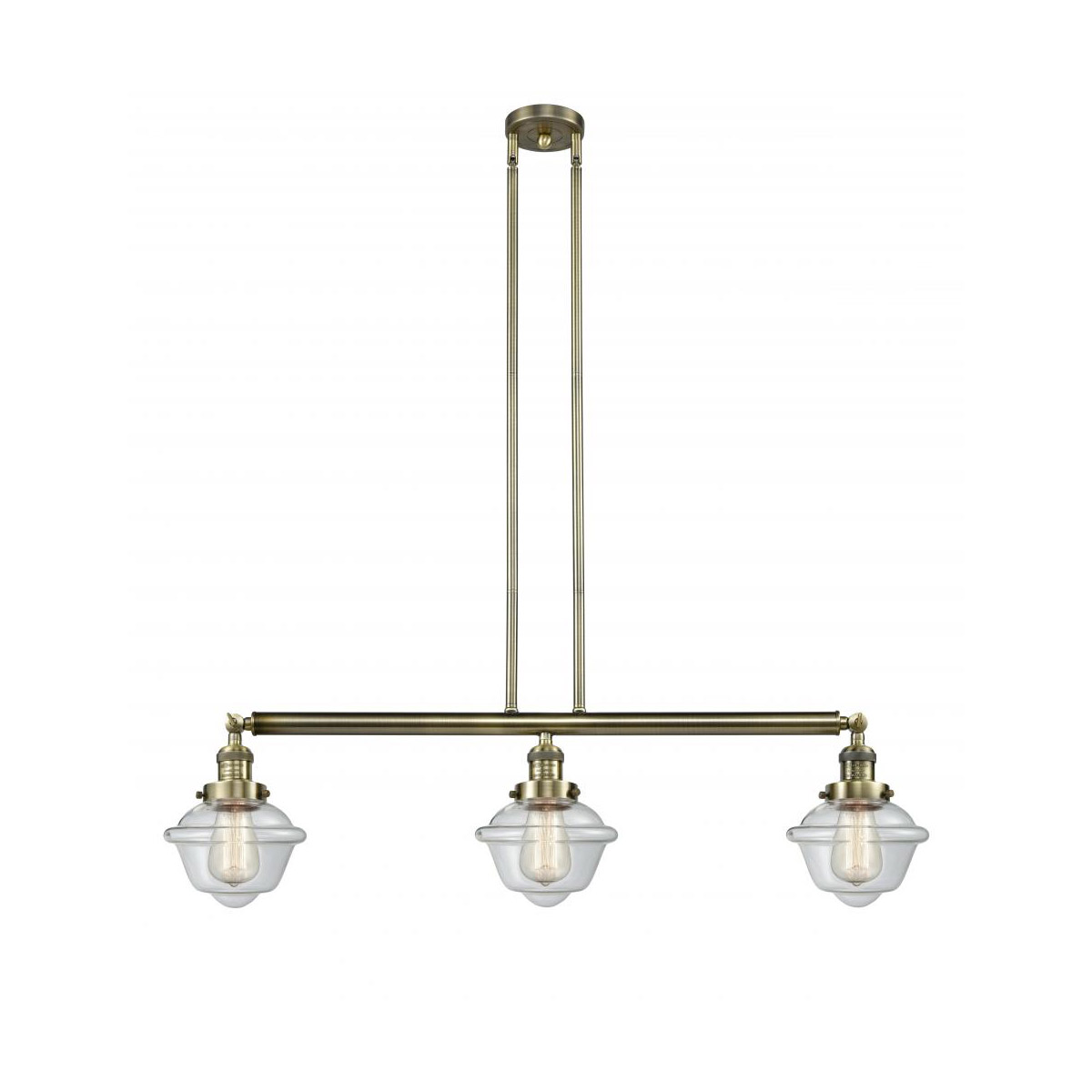 Franklin Restoration Small Oxford LED 40 inch Antique Brass Island Light Ceiling Light in Clear Glass, Franklin Restoration