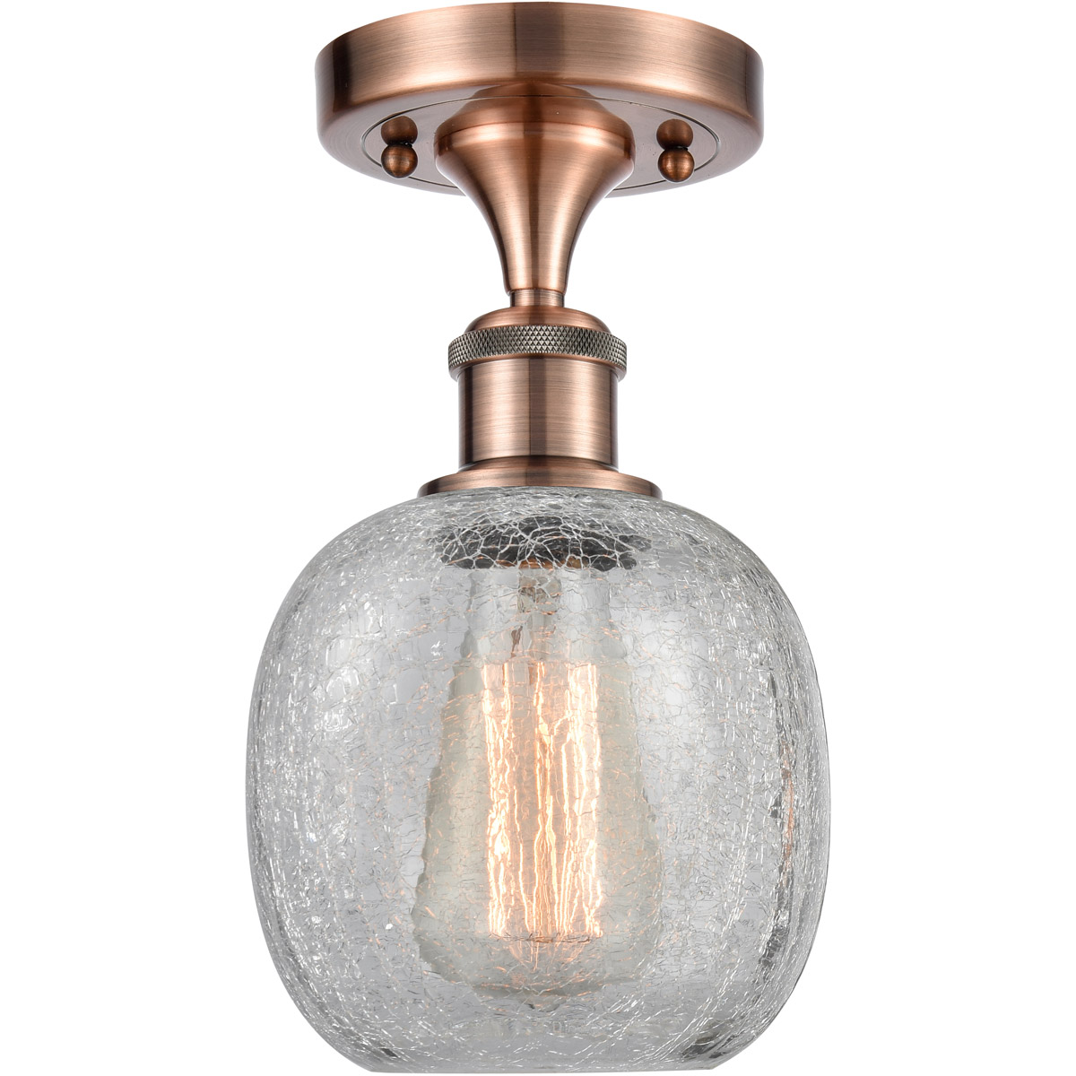 Ballston Belfast LED 6 inch Antique Copper Semi-Flush Mount Ceiling Light in Clear Crackle Glass, Ballston