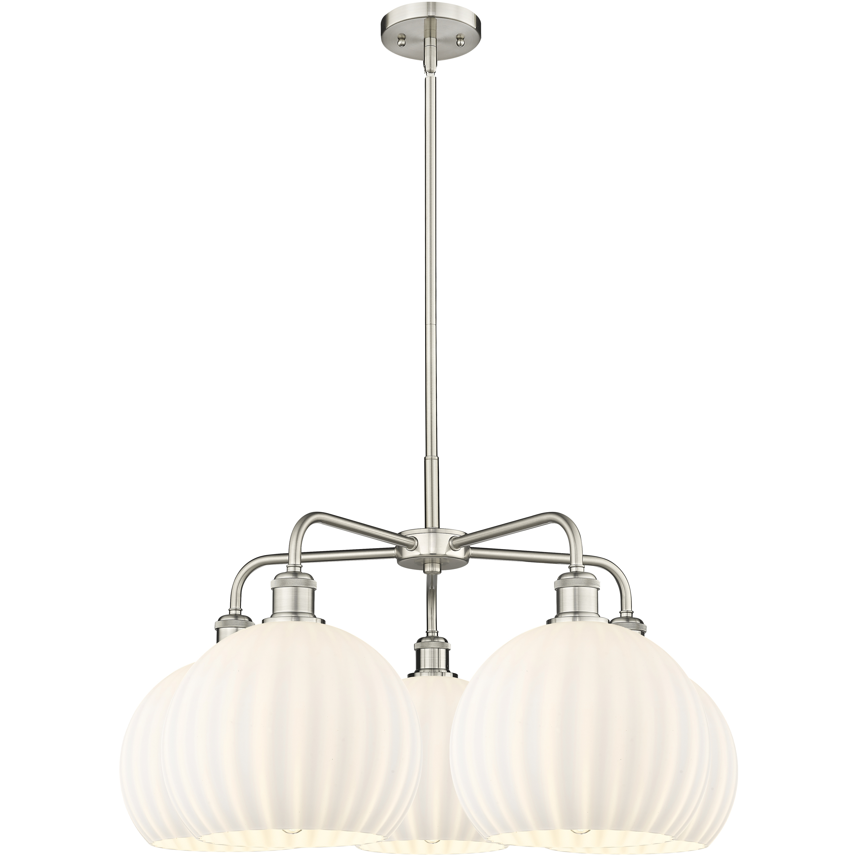 Ballston White Venetian 5 Light 28 inch Satin Nickel Stem Hung Chandelier Ceiling Light