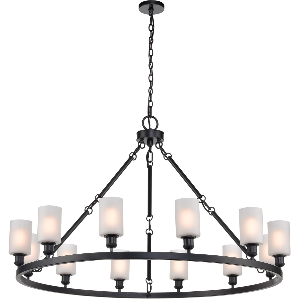 Ballston Saloon 12 Light 50 inch Matte Black Chandelier Ceiling Light in Bulb Not Included, Matte White Glass