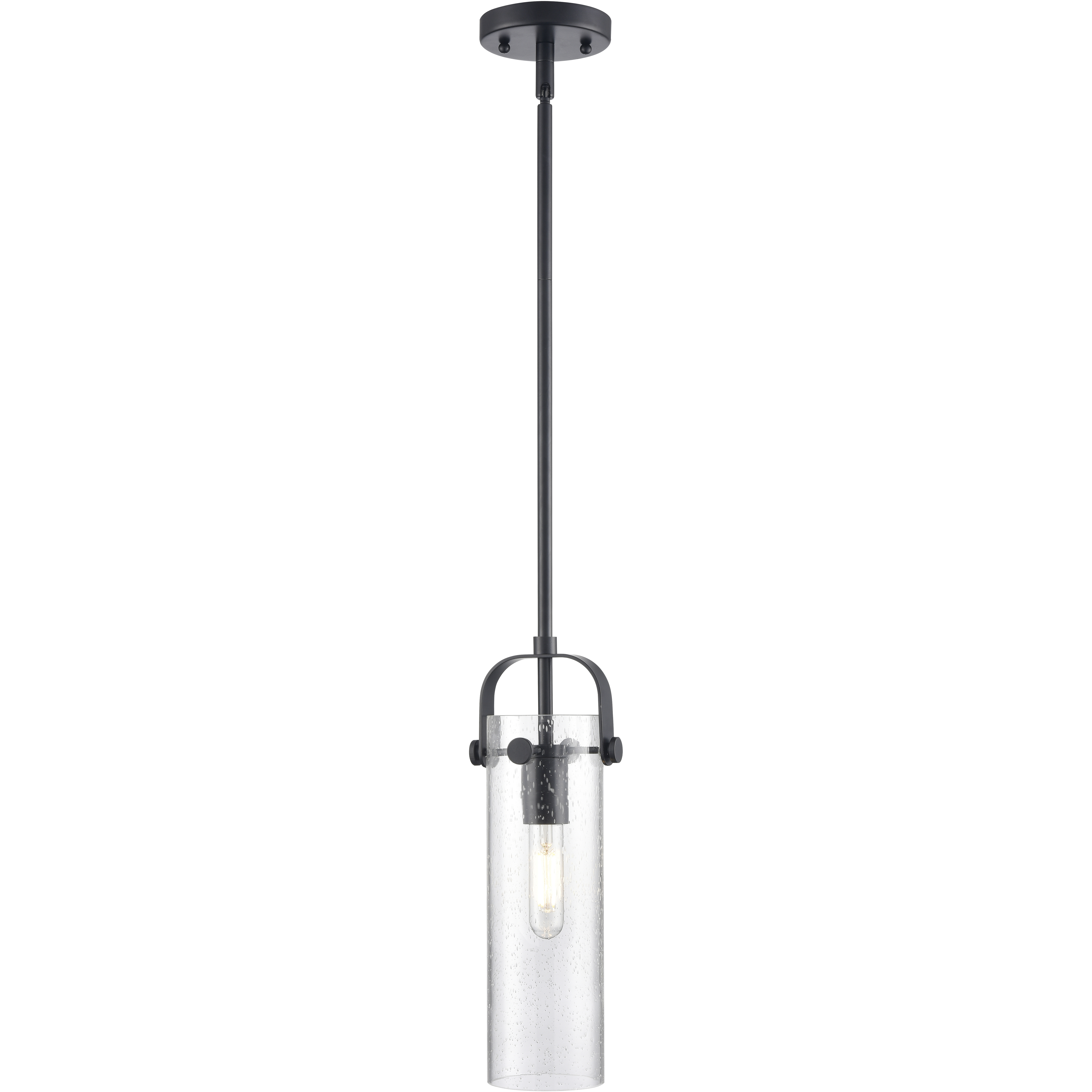 Pilaster II Cylinder 1 Light 5 inch Matte Black Pendant Ceiling Light in Seedy Glass