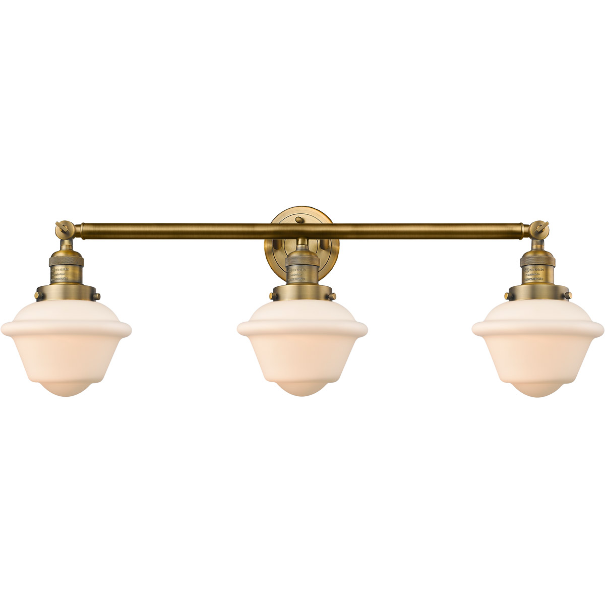 Franklin Restoration Small Oxford 3 Light 34 inch Brushed Brass Bath Vanity Light Wall Light in Matte White Glass, Franklin Restoration