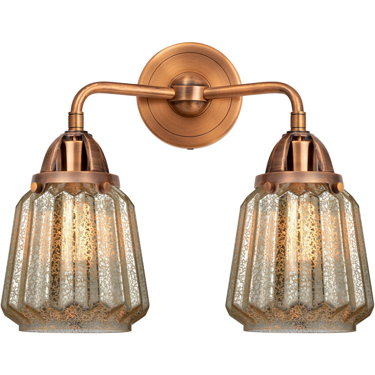 Nouveau 2 Chatham LED 14 inch Antique Copper Bath Vanity Light Wall Light in Mercury Glass