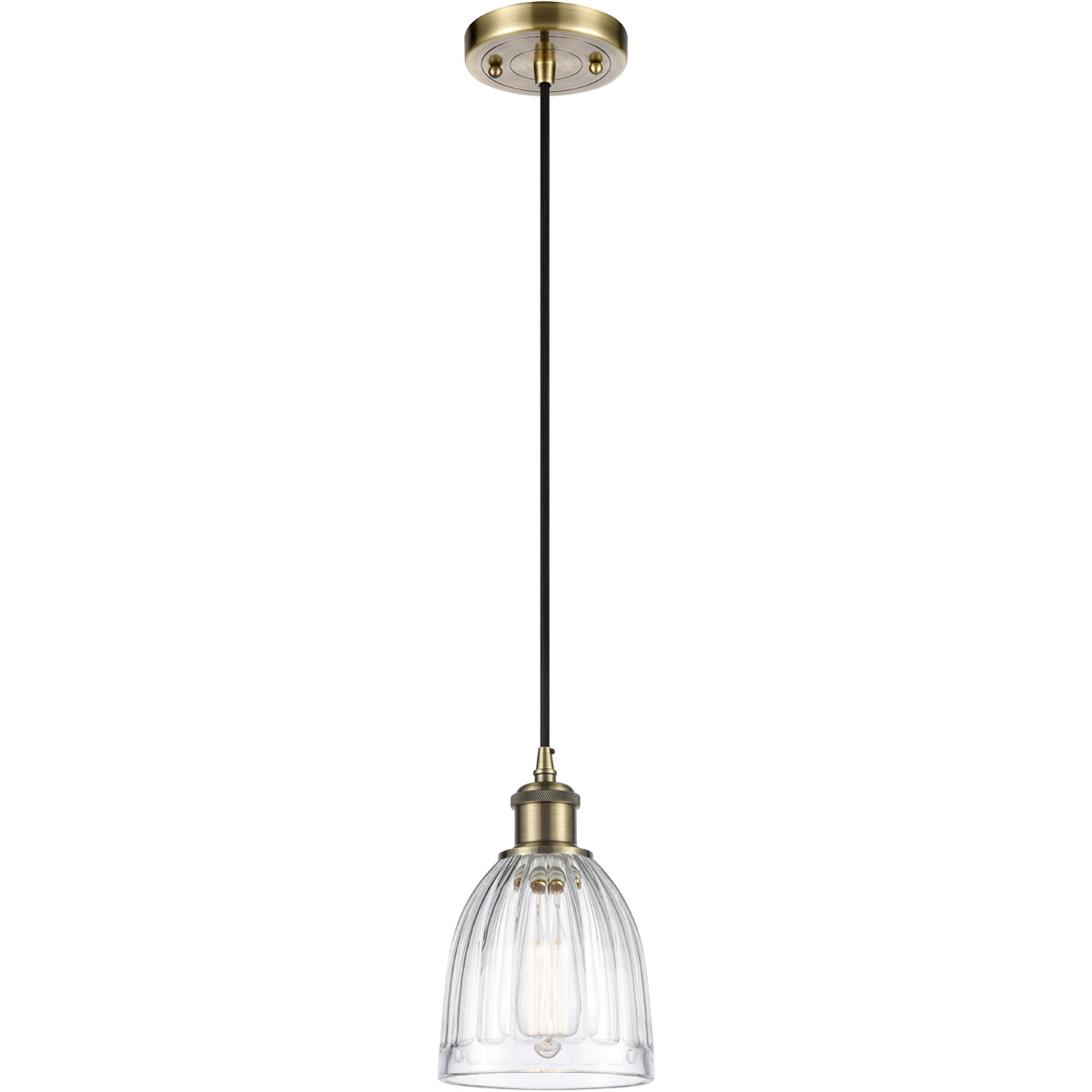 Ballston Brookfield LED 5.75 inch Antique Brass Mini Pendant Ceiling Light in Clear Glass, Black Textured, Ballston