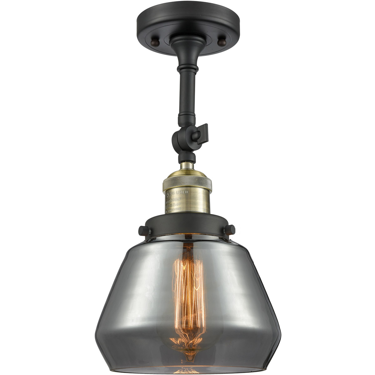 Franklin Restoration Fulton 1 Light 7 inch Black Antique Brass Semi-Flush Mount Ceiling Light in Plated Smoke Glass, Franklin Restoration