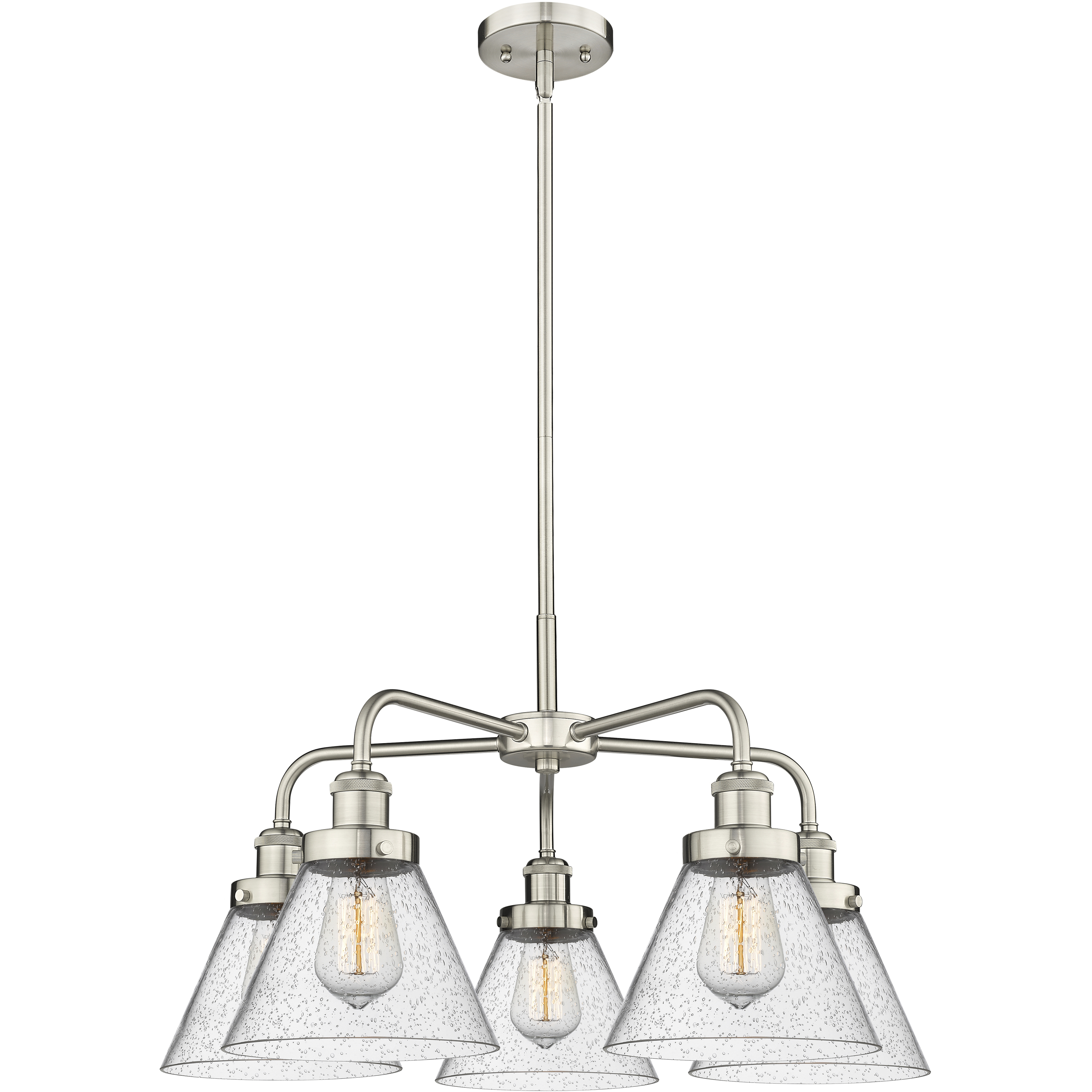 Cone 5 Light 25.75 inch Satin Nickel Chandelier Ceiling Light in Seedy Glass