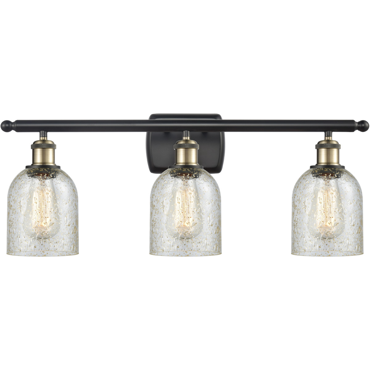 Ballston Caledonia 3 Light 26 inch Black Antique Brass Bath Vanity Light Wall Light in Mica Glass, Ballston