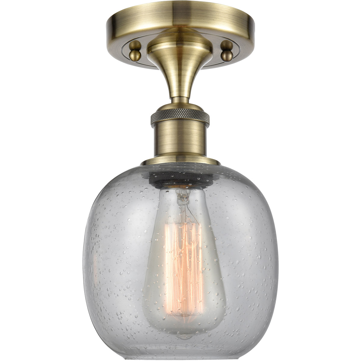 Ballston Belfast LED 6 inch Antique Brass Semi-Flush Mount Ceiling Light in Seedy Glass, Ballston