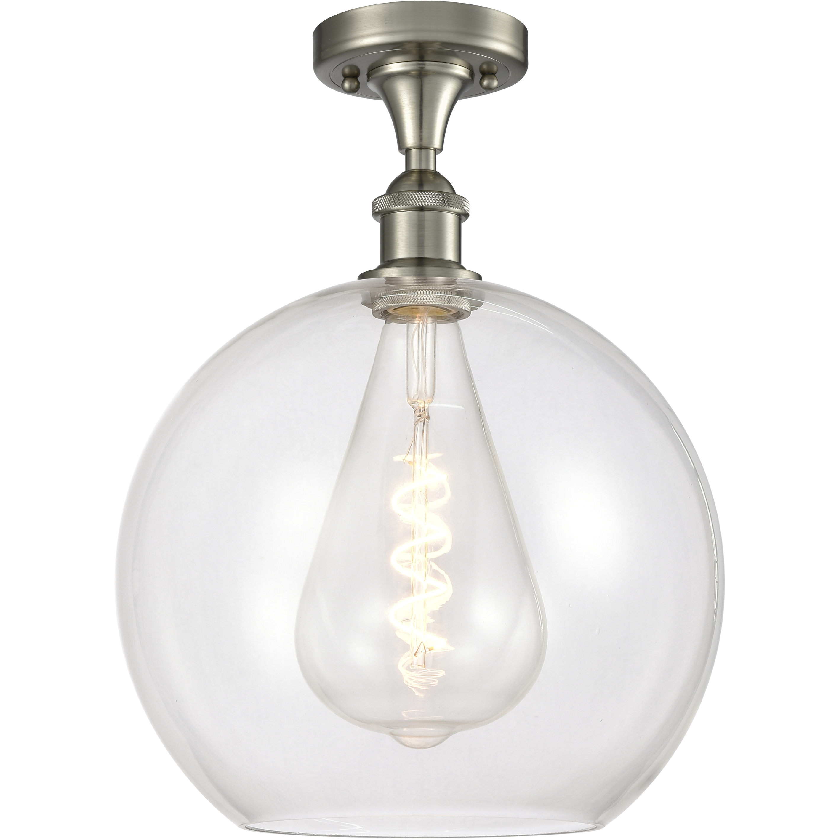 Edison Athens 1 Light 11.75 inch Brushed Satin Nickel Semi-Flush Mount Ceiling Light in Clear Glass