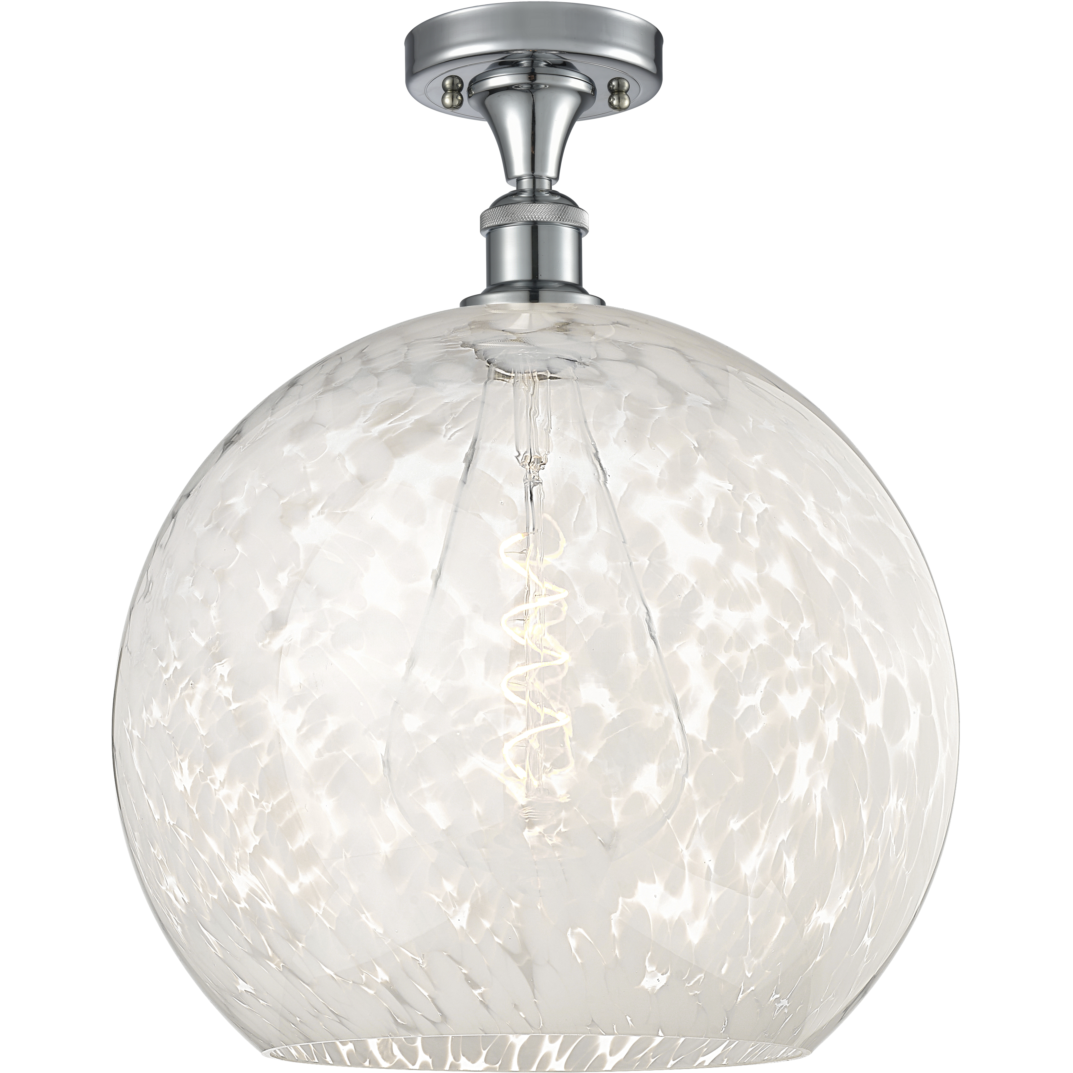 Edison White Mouchette 1 Light 13.75 inch Polished Chrome Semi-Flush Mount Ceiling Light