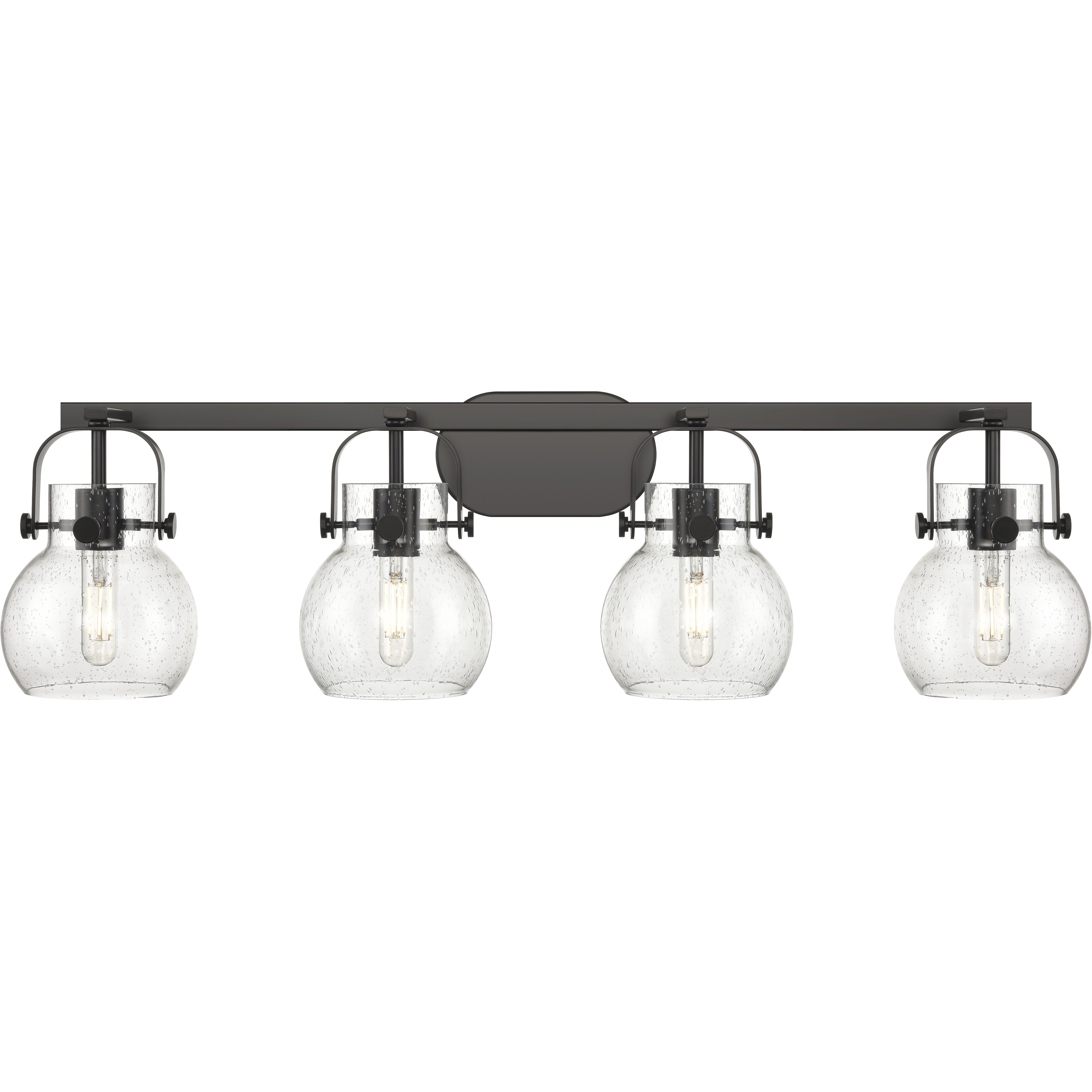 Pilaster II Sphere 4 Light 36.5 inch Matte Black Bath Vanity Light Wall Light in Seedy Glass