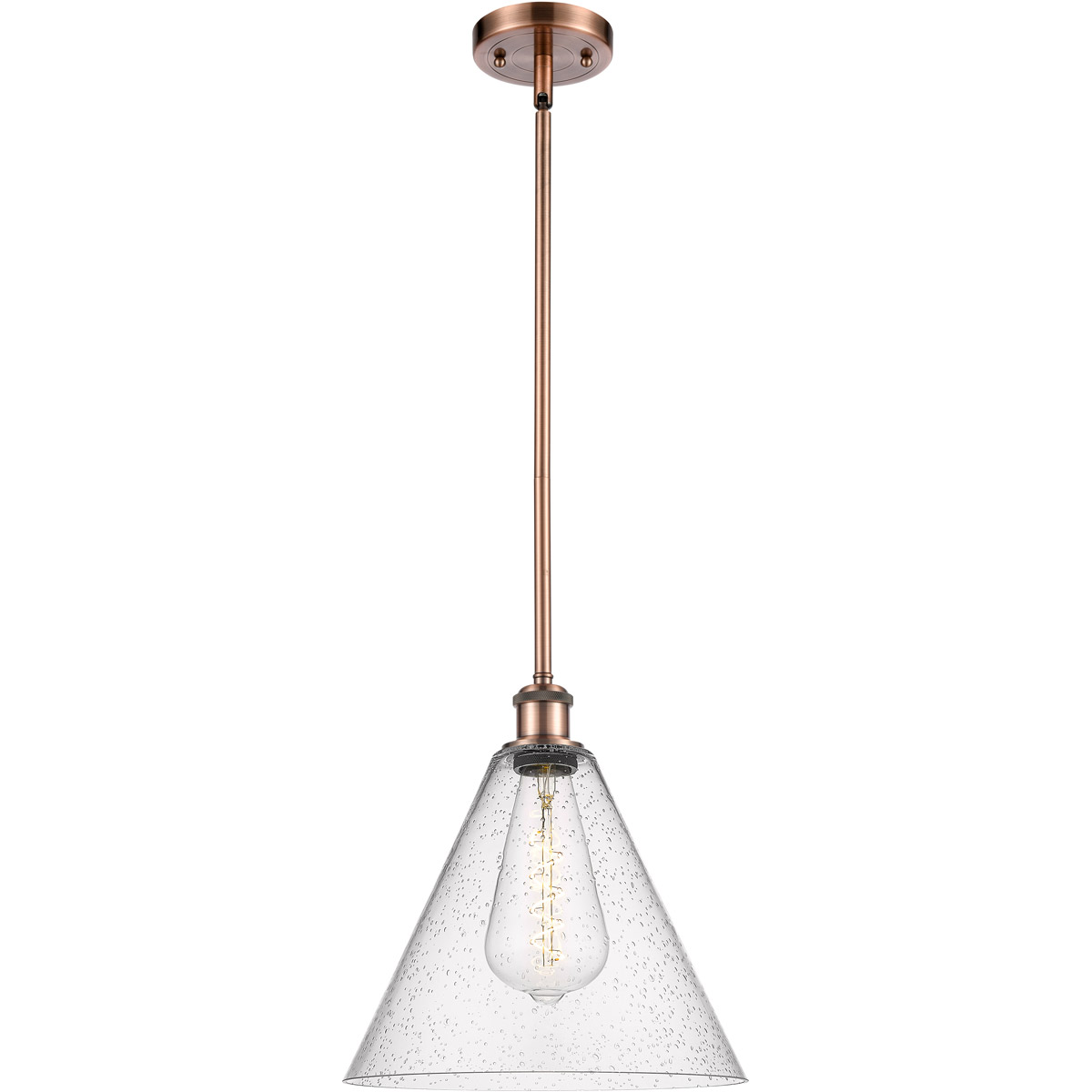Ballston Cone LED 12 inch Antique Copper Mini Pendant Ceiling Light in Seedy Glass