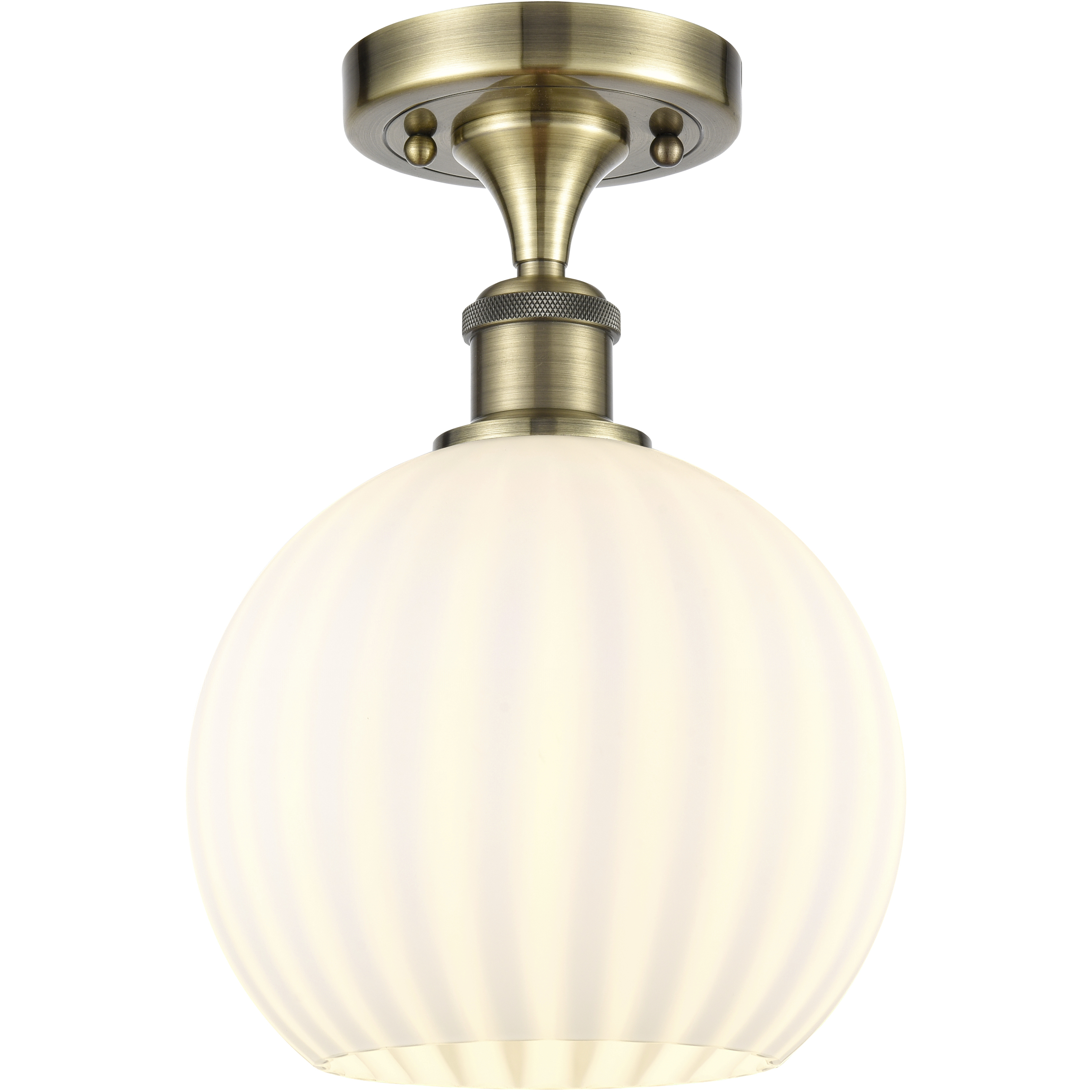 Edison White Venetian 1 Light 8 inch Antique Brass Semi-Flush Mount Ceiling Light