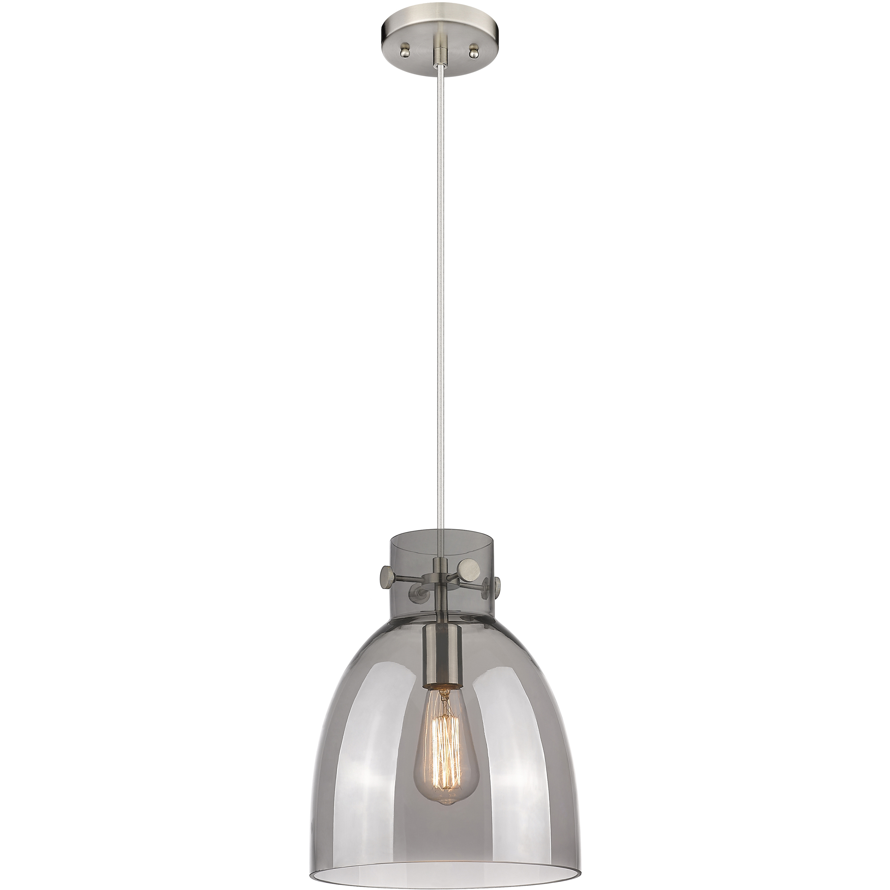 Downtown Urban Newton Bell 1 Light 10 inch Satin Nickel Pendant Ceiling Light in Light Smoke Glass