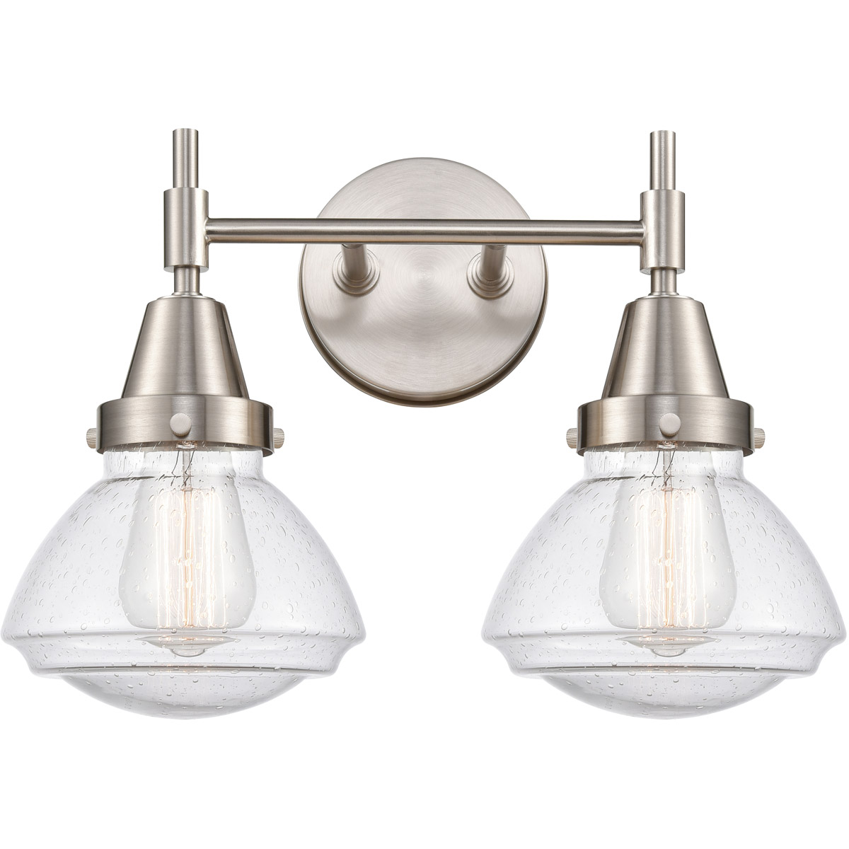 Caden 2 Light 16 inch Satin Nickel Bath Vanity Light Wall Light in Seedy Glass