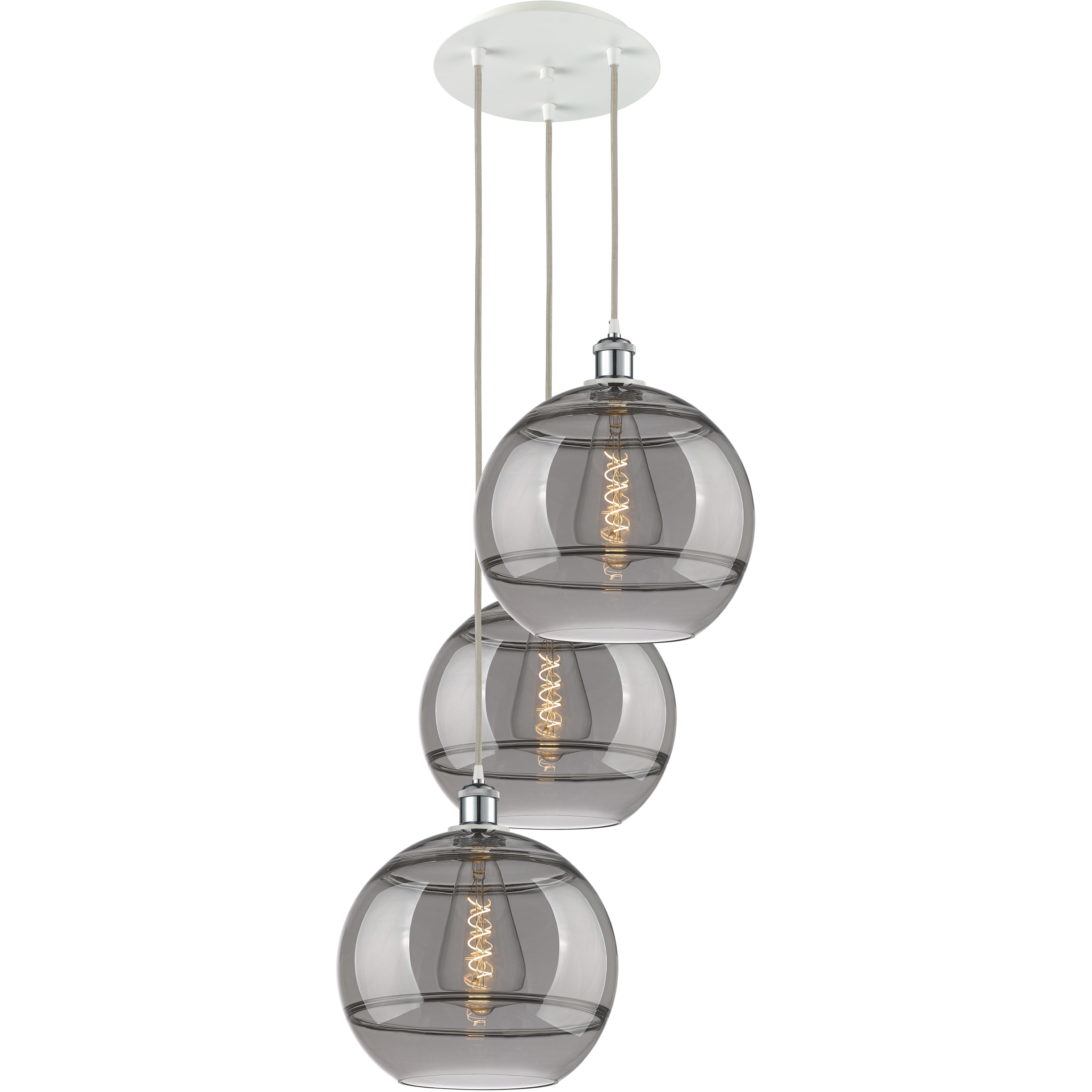 Ballston Rochester 3 Light 18.5 inch White Polished Chrome Cord Hung Multi Pendant Ceiling Light