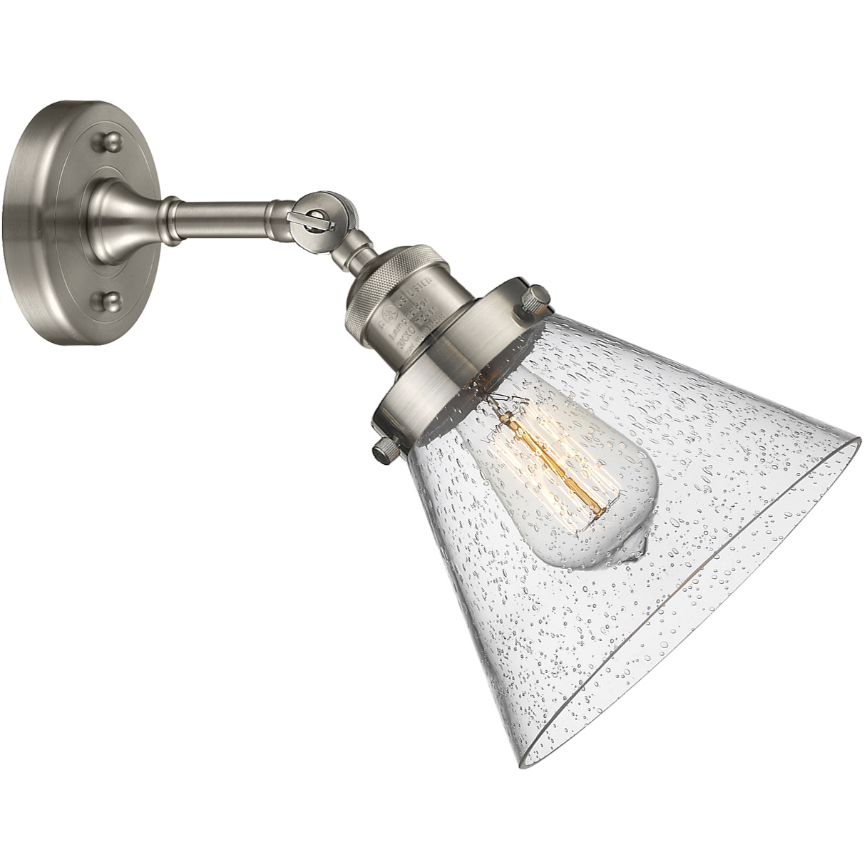 Franklin Restoration Large Cone 1 Light 8 inch Brushed Satin Nickel Sconce Wall Light in Seedy Glass, Franklin Restoration