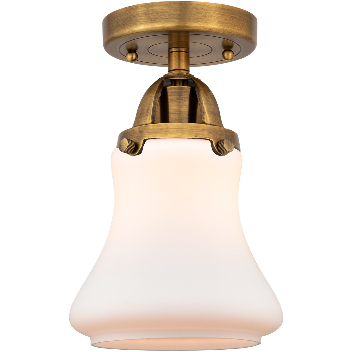 Nouveau 2 Bellmont LED 6 inch Brushed Brass Semi-Flush Mount Ceiling Light in Matte White Glass