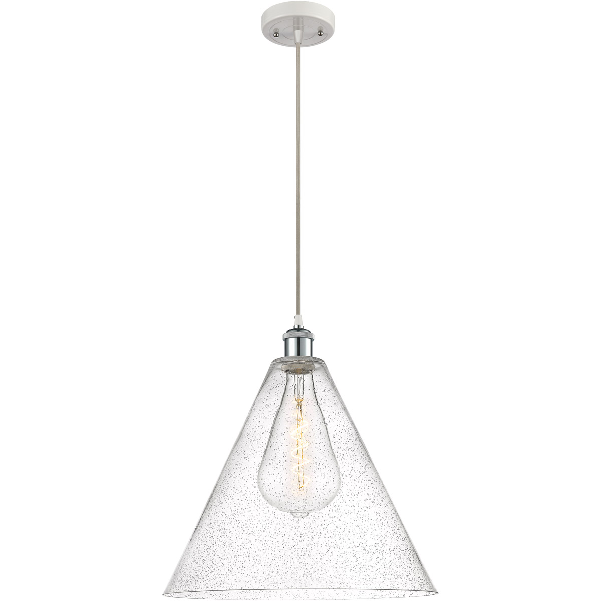 Ballston Cone 1 Light 16 inch White and Polished Chrome Pendant Ceiling Light in Seedy Glass
