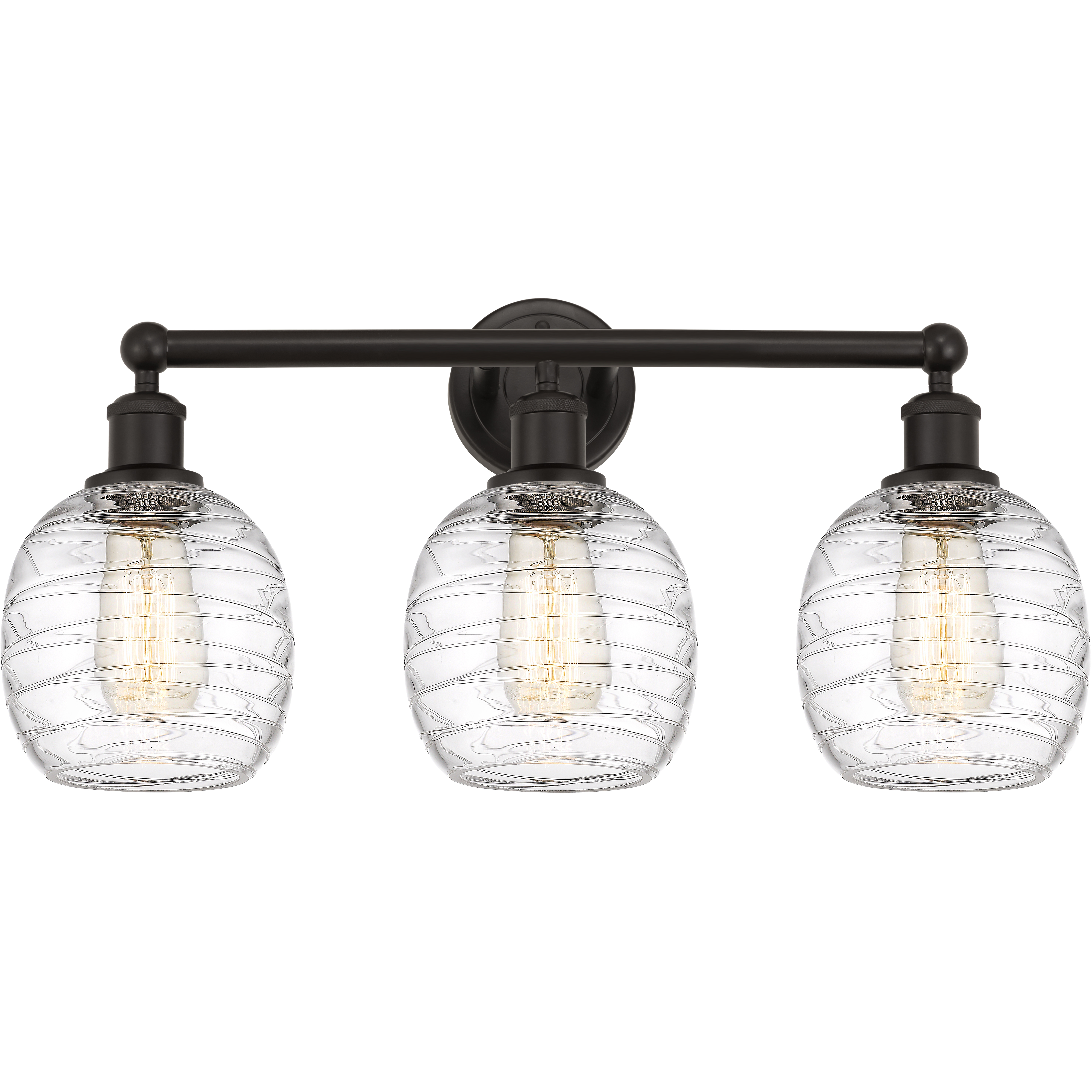 Edison Belfast 3 Light 24 inch Oil Rubbed Bronze Bath Vanity Light Wall Light in Deco Swirl Glass