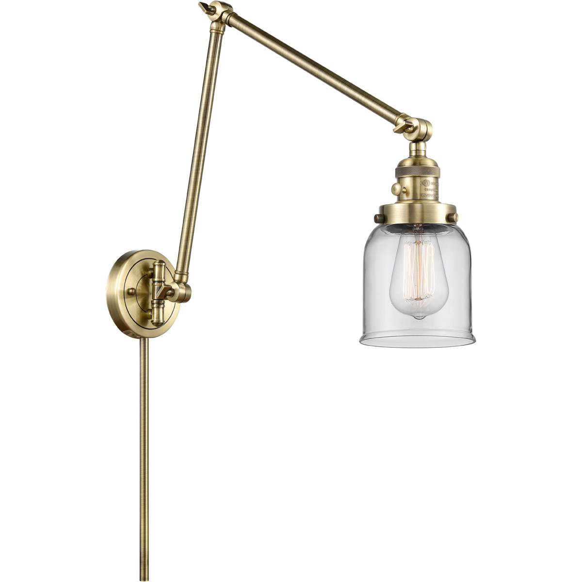 Small Bell 30 inch 60.00 watt Antique Brass Swing Arm Wall Light, Franklin Restoration