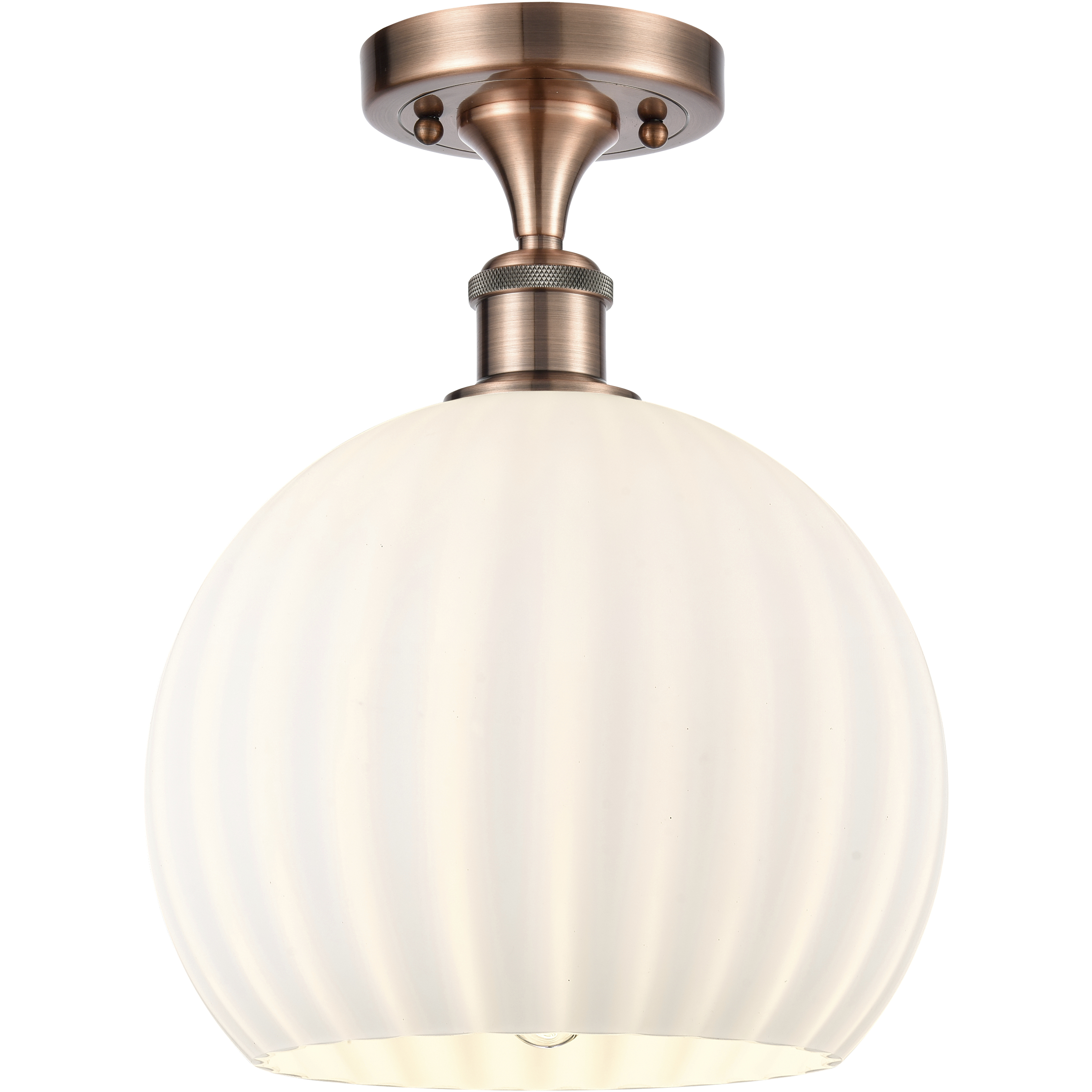 Edison White Venetian 1 Light 10 inch Antique Copper Semi-Flush Mount Ceiling Light