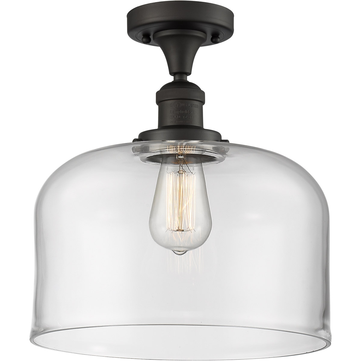 Franklin Restoration X-Large Bell LED 12 inch Oil Rubbed Bronze Semi-Flush Mount Ceiling Light in Clear Glass, Franklin Restoration