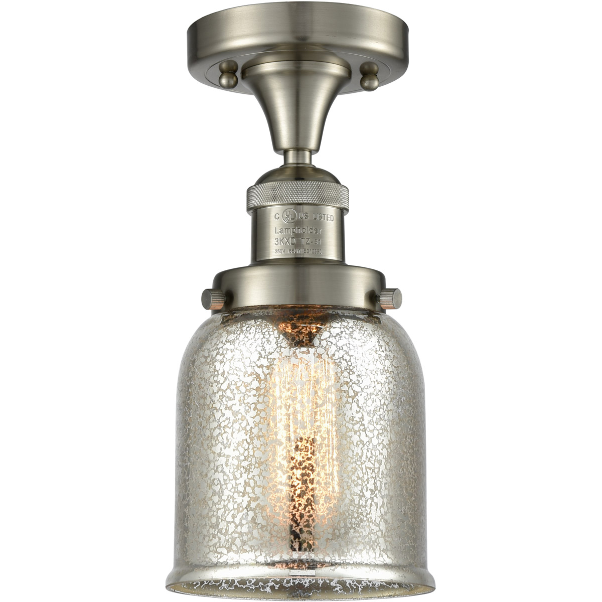 Franklin Restoration Small Bell 1 Light 5 inch Brushed Satin Nickel Semi-Flush Mount Ceiling Light in Silver Plated Mercury Glass, Franklin Restoration
