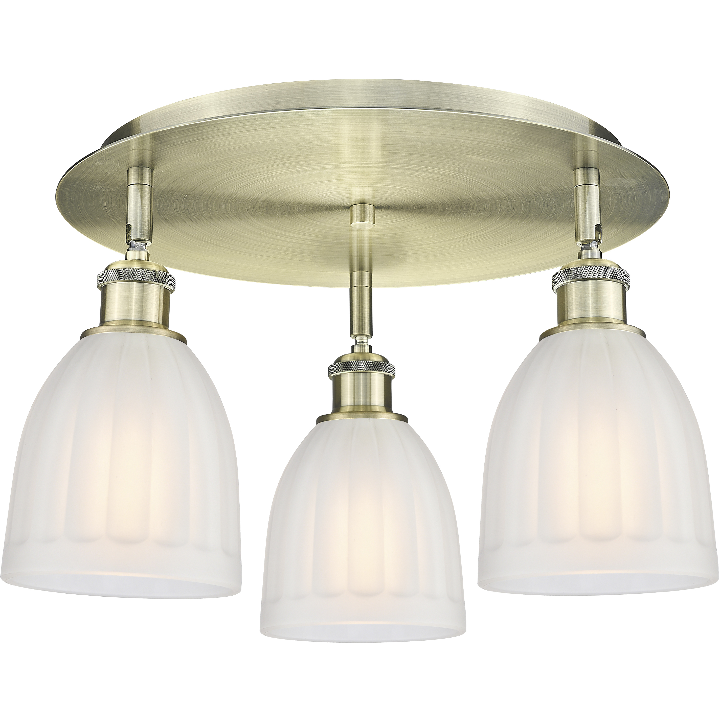 Brookfield 3 Light 17.5 inch Antique Brass Flush Mount Ceiling Light in White