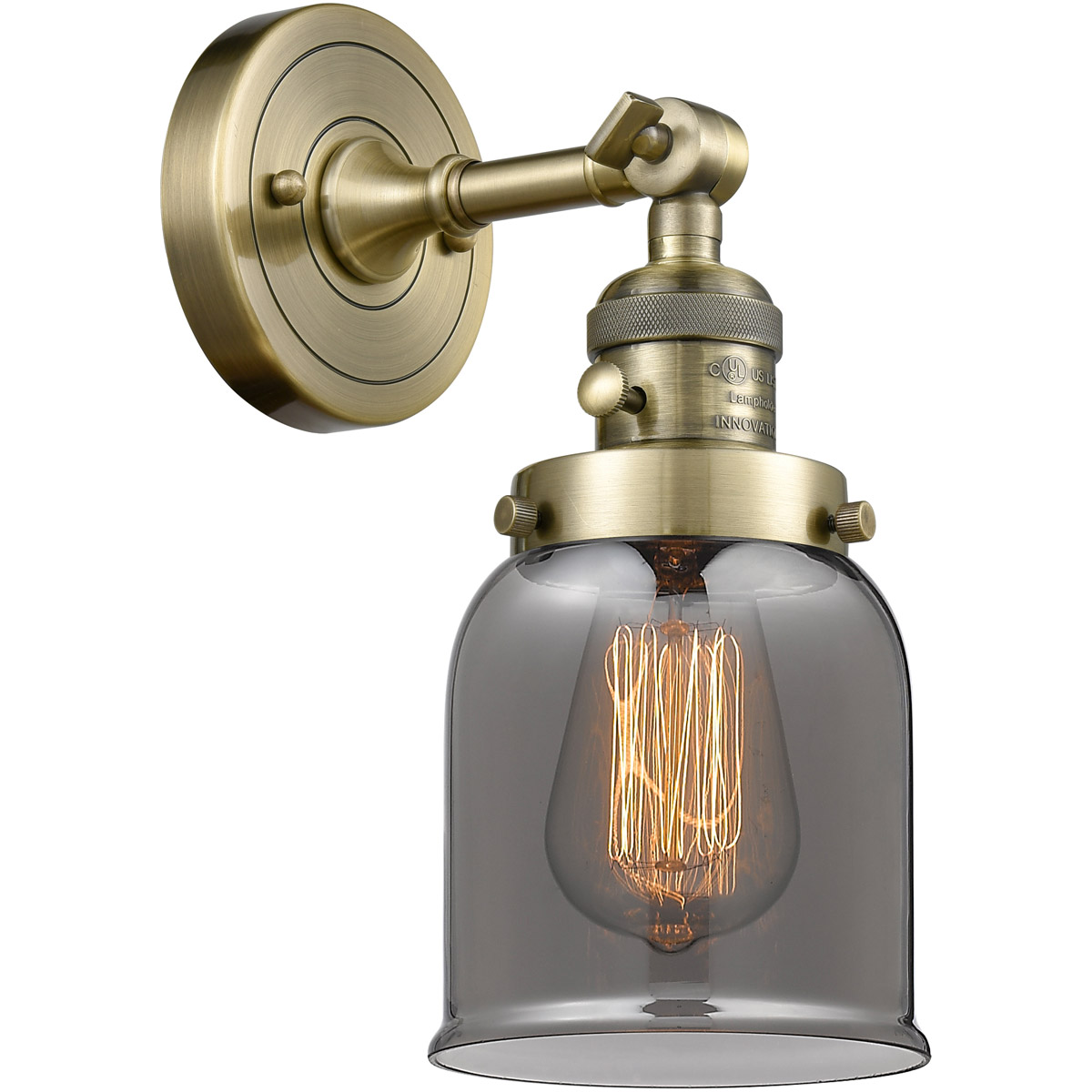 Franklin Restoration Small Bell 1 Light 5 inch Antique Brass Sconce Wall Light in Plated Smoke Glass, Franklin Restoration