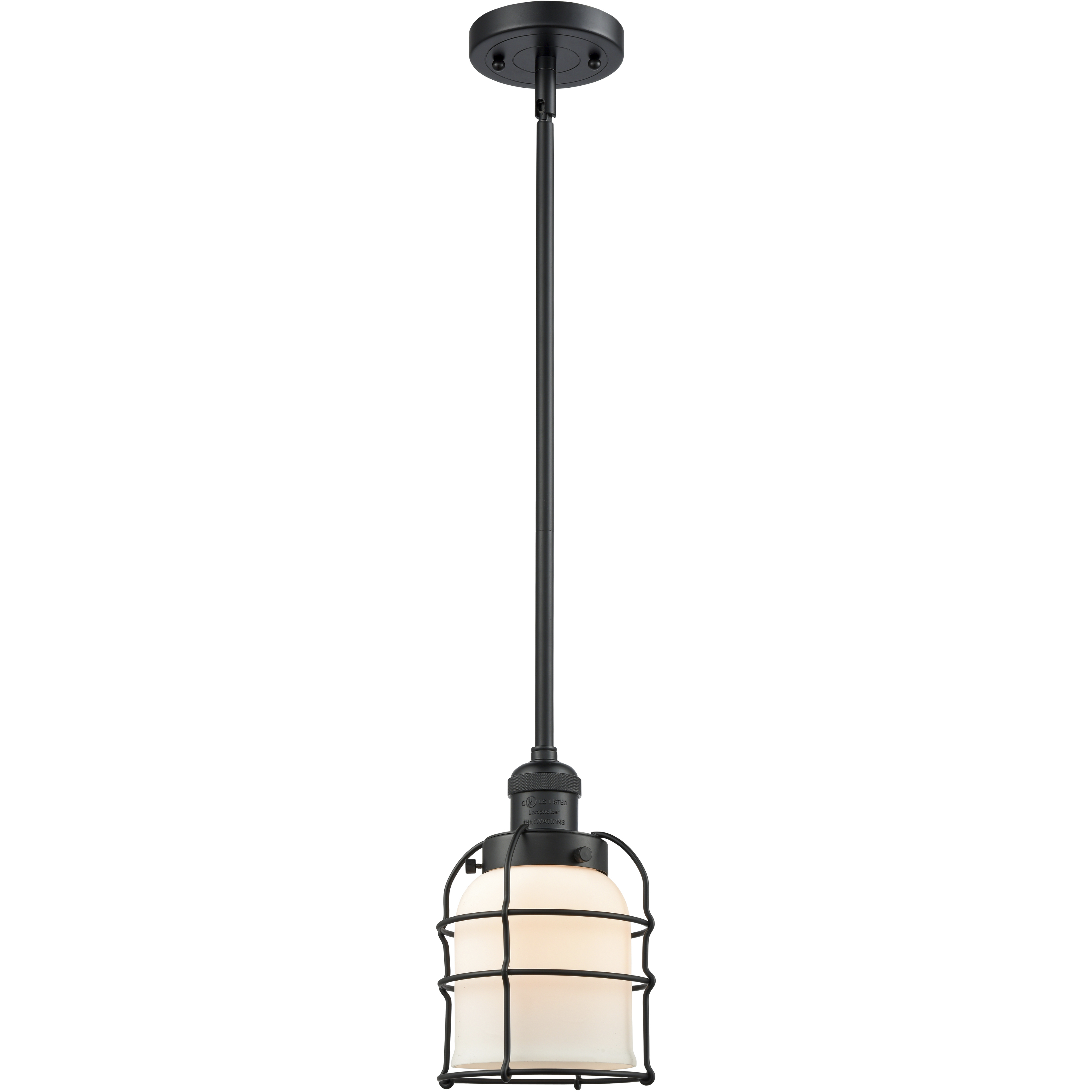 Franklin Restoration Bell Cage 1 Light 6 inch Matte Black Mini Pendant Ceiling Light in Incandescent, Matte White, Franklin Restoration