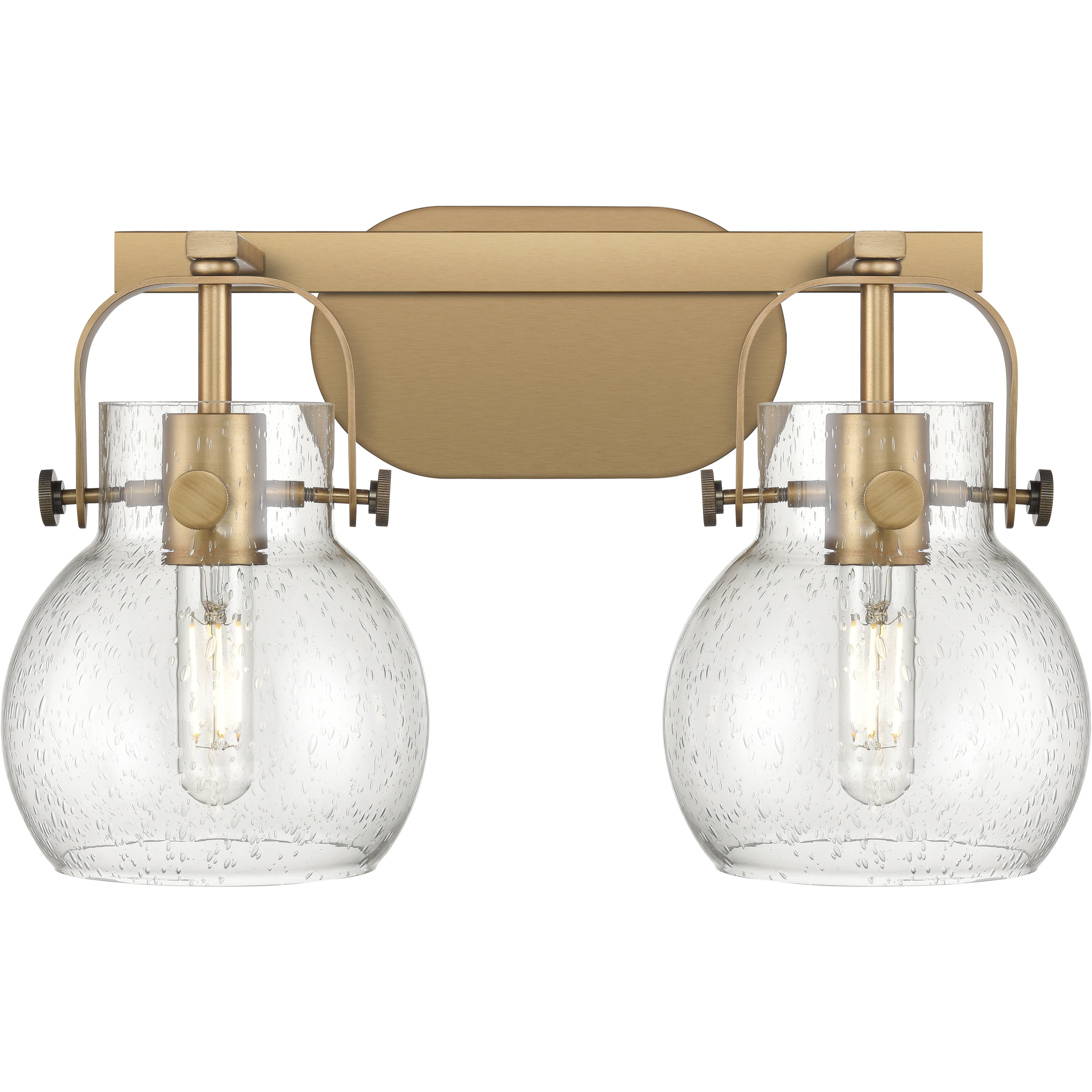 Pilaster II Sphere 2 Light 17 inch Brushed Brass Bath Vanity Light Wall Light in Seedy Glass