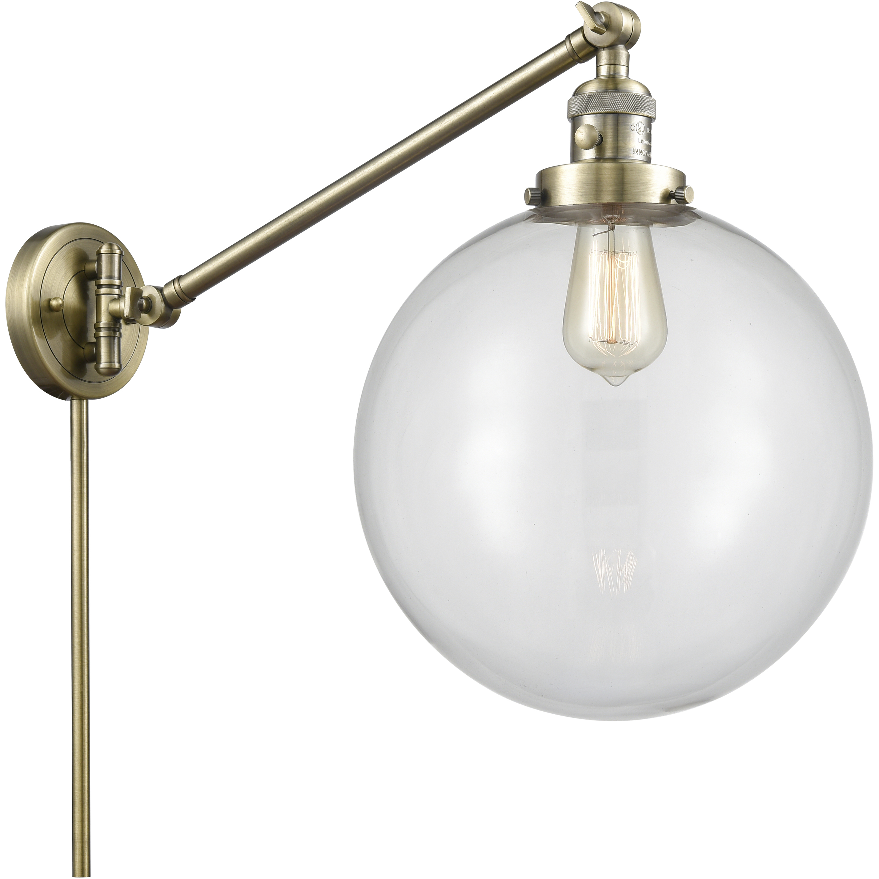 XX-Large Beacon 20 inch 60.00 watt Antique Brass Swing Arm Wall Light, Franklin Restoration